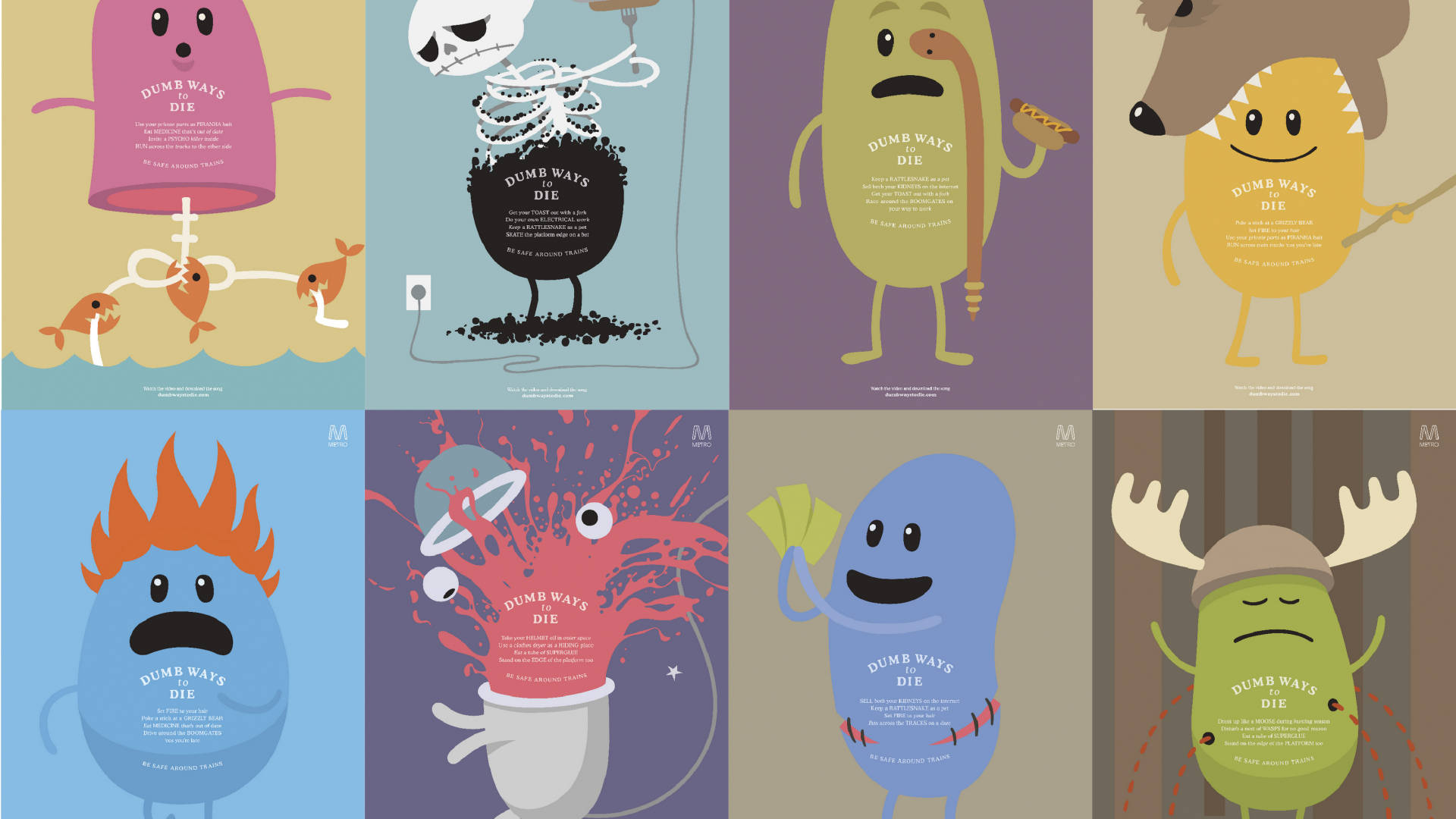 Dumb Ways to Die, characters, colorful illustrated characters, Full HD Desktop Wallpaper