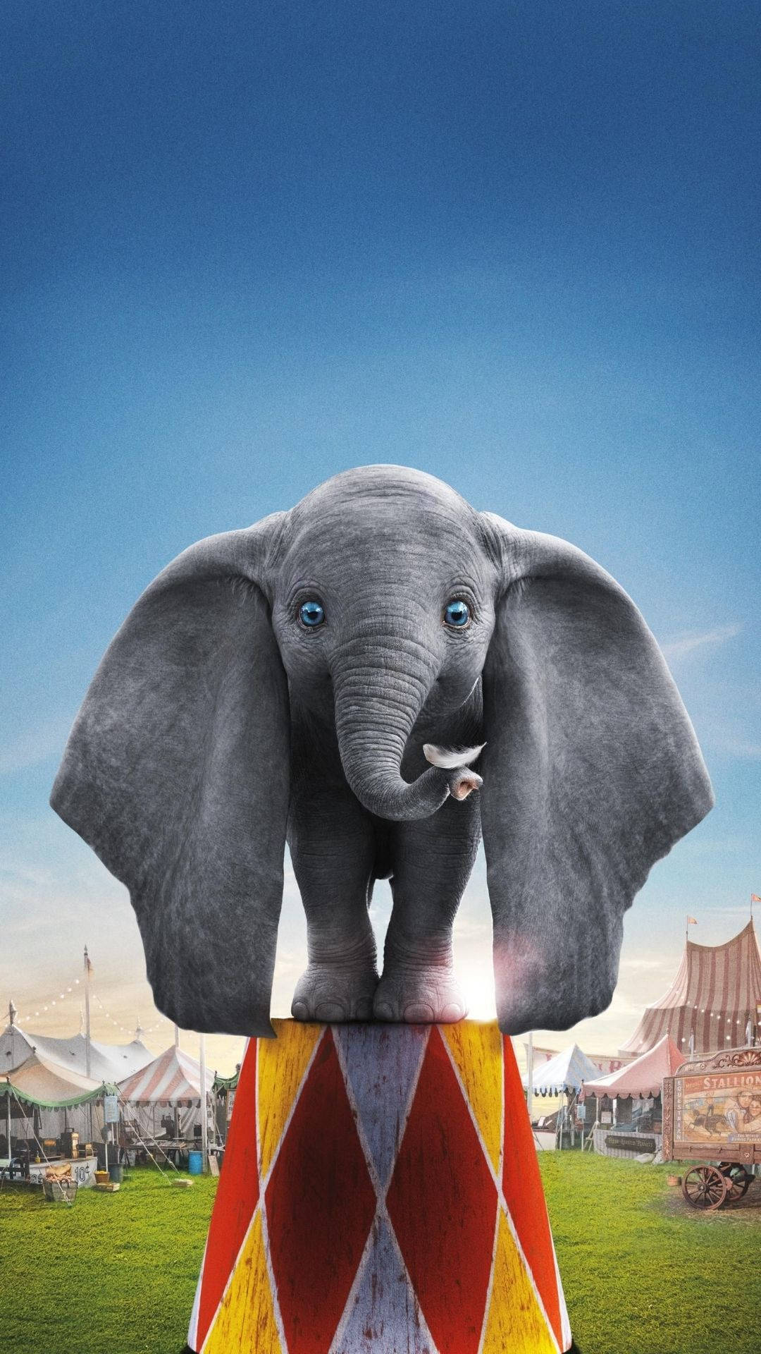 Dumbo, baby elephant, colorful circus pedestal, Full HD Phone Wallpaper
