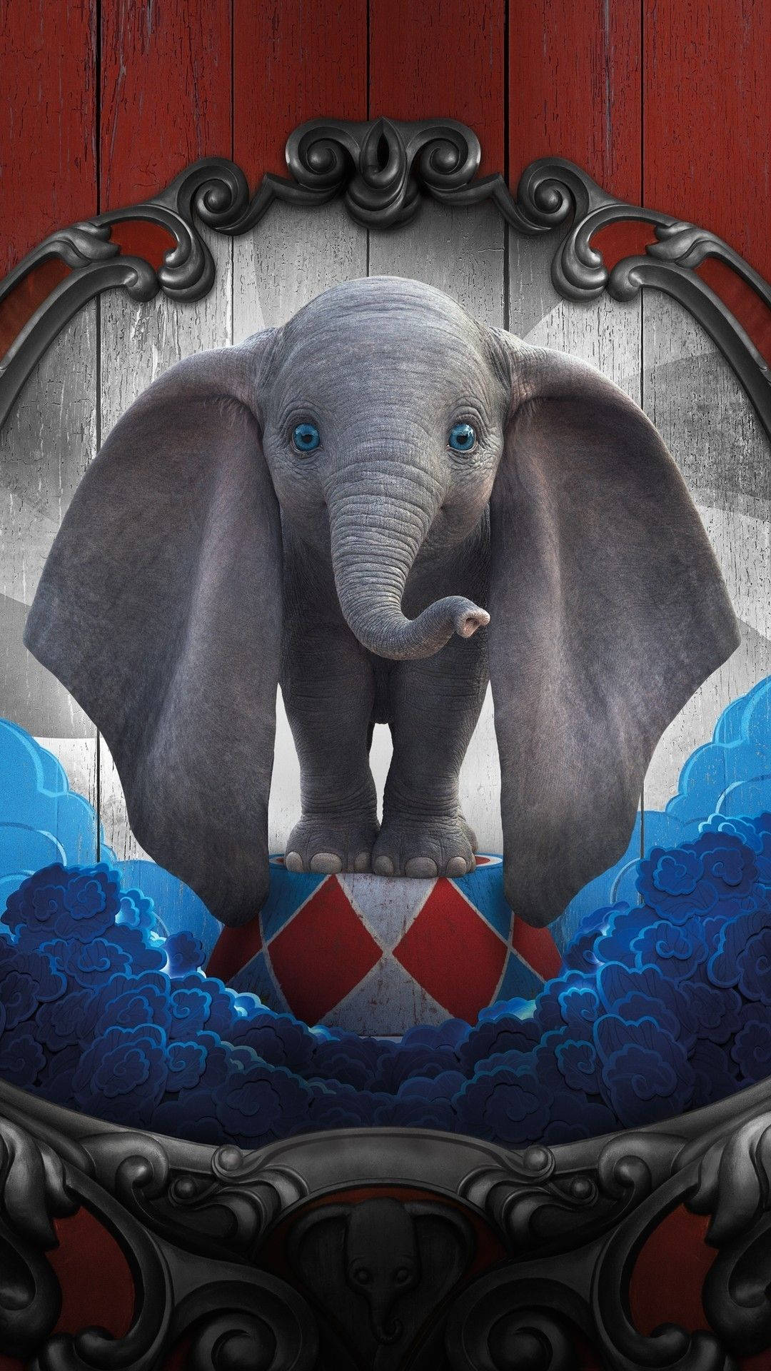 Dumbo, bright blue eyes, red and white circus ball, Full HD Phone Wallpaper