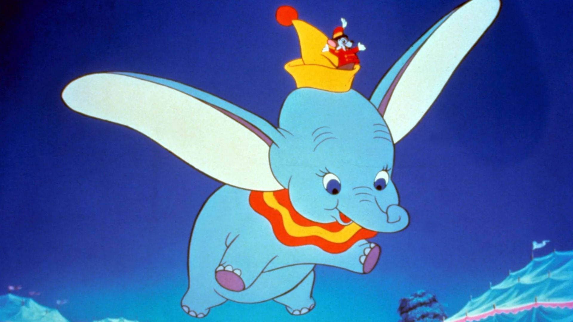 Dumbo, blue cartoon elephant, oversized ears, Full HD Desktop Wallpaper