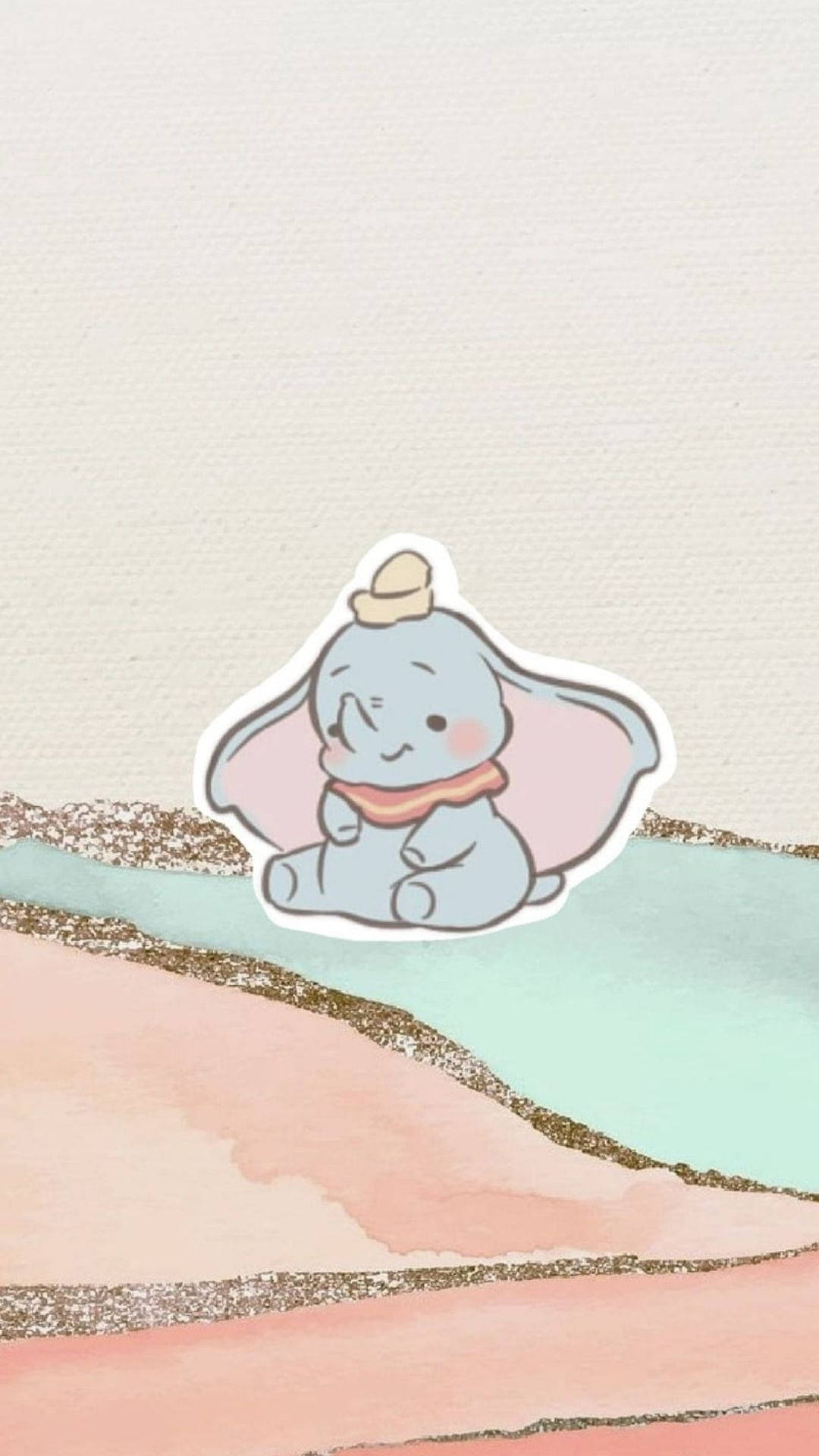Dumbo, pastel watercolor background, glittery gold lines, Full HD Phone Wallpaper