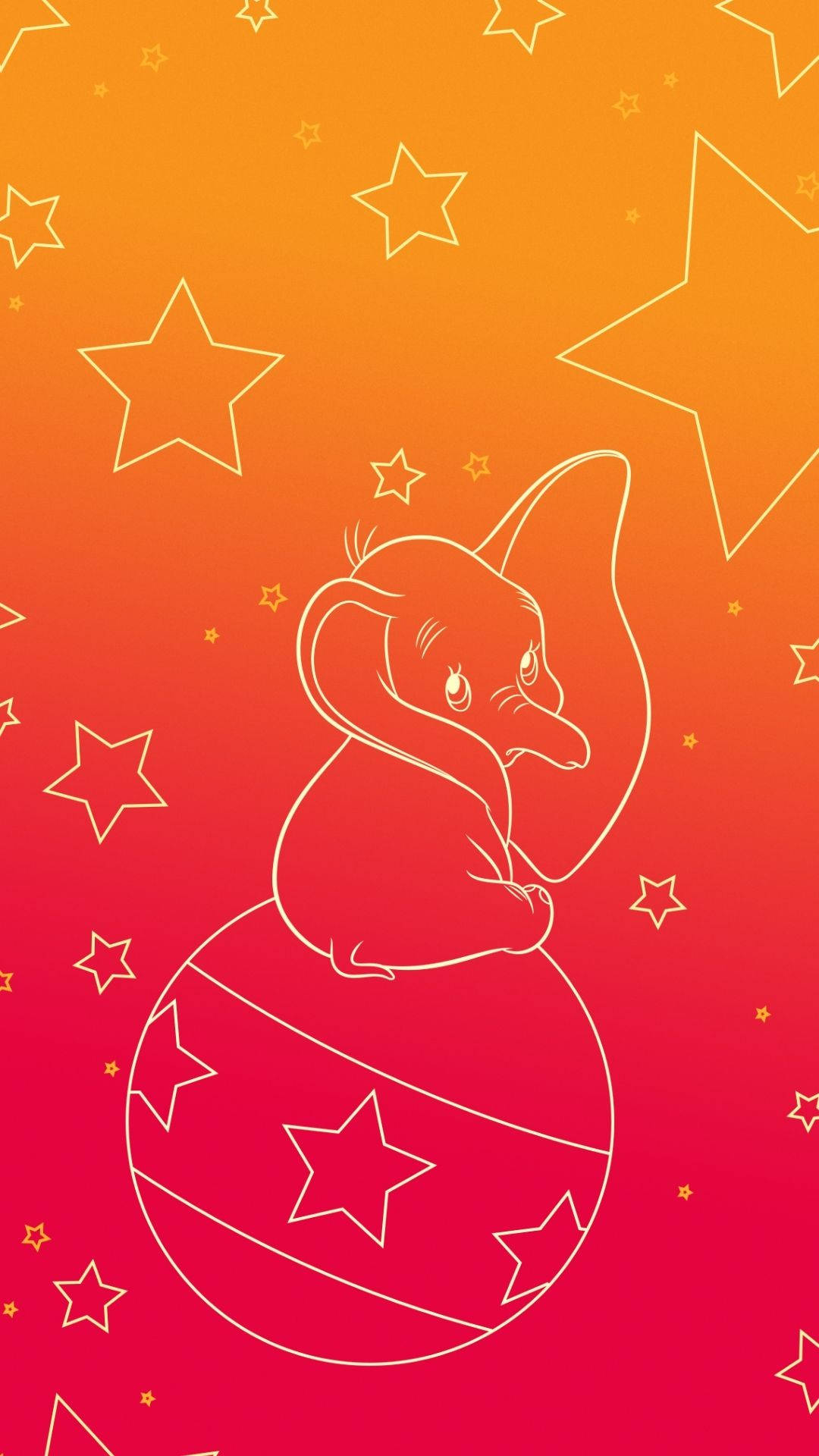 Dumbo, star-patterned ball, warm gradient sky, Full HD Phone Wallpaper