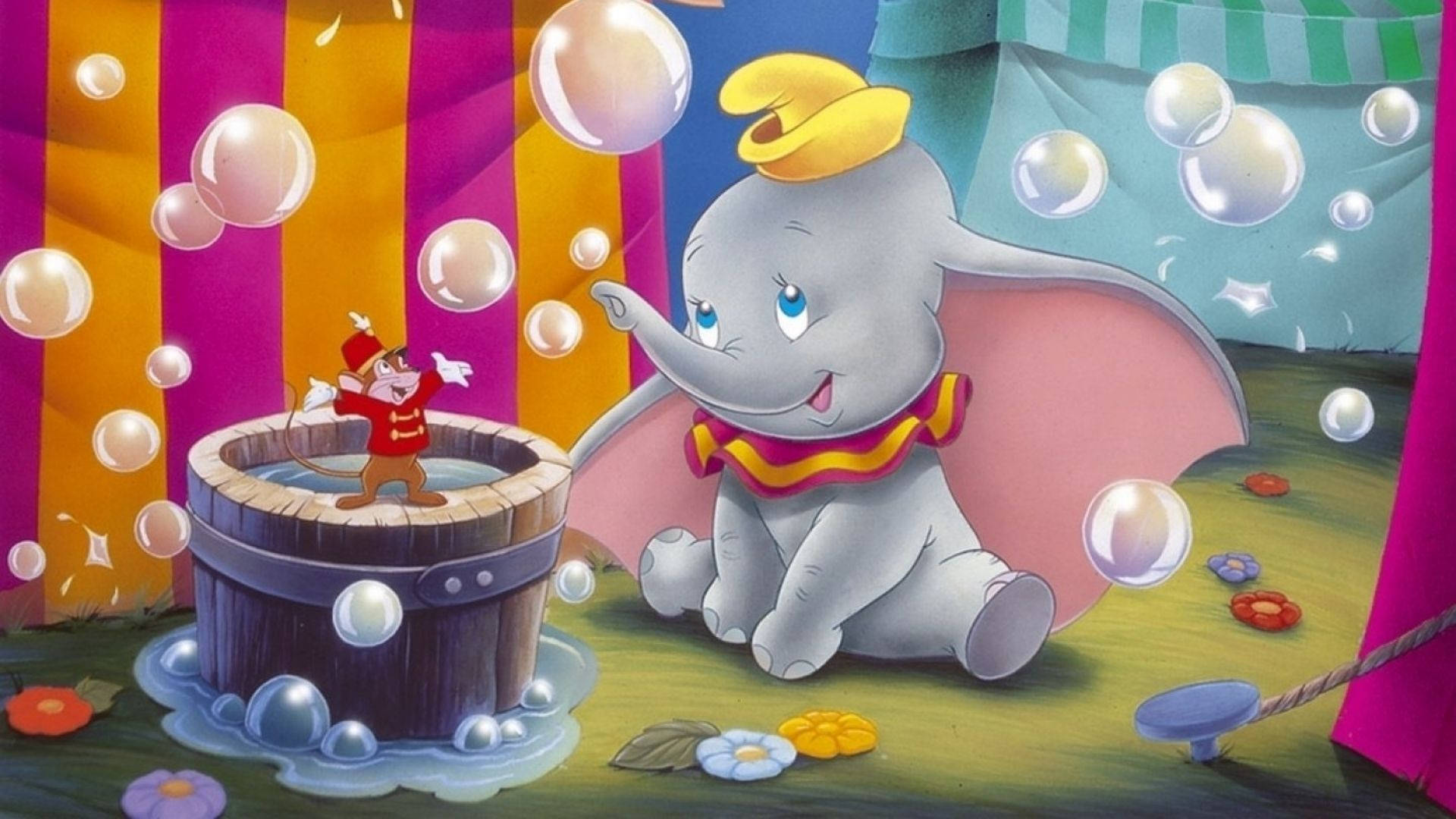 Dumbo, circus ring, bubbles, Full HD Desktop Wallpaper
