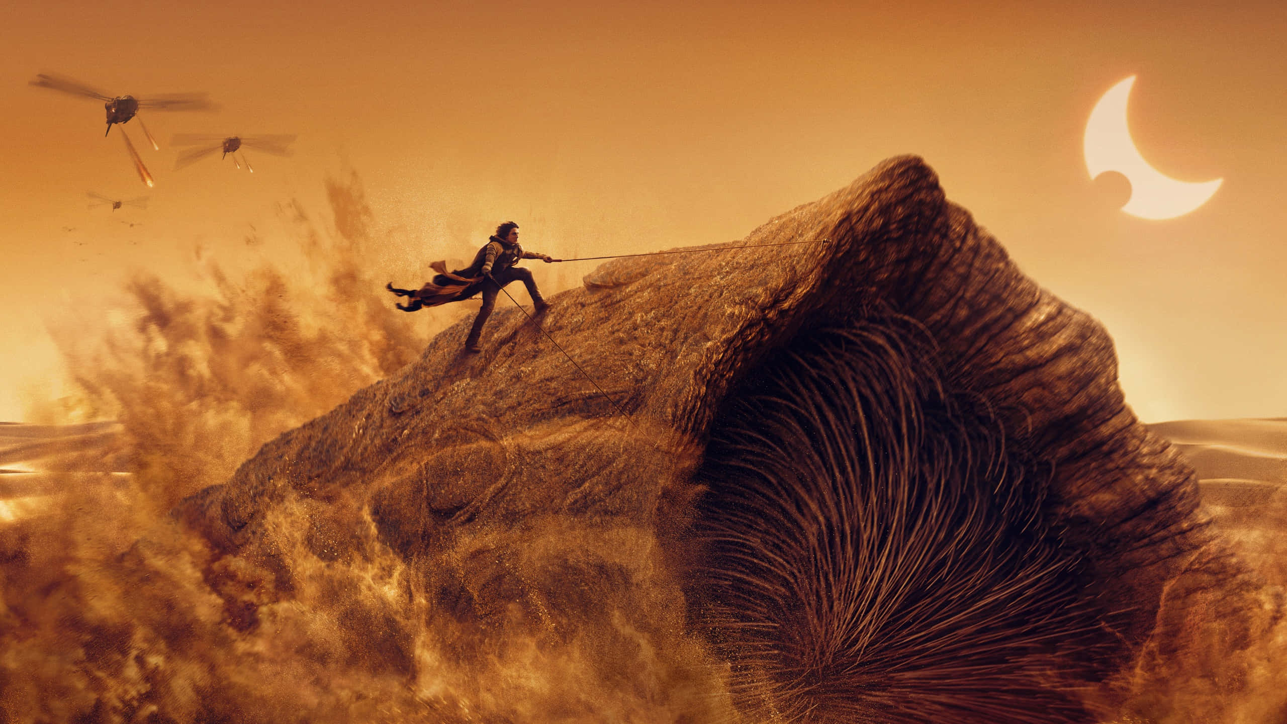 Dune, sandworm, crescent sun, 2K Desktop Wallpaper