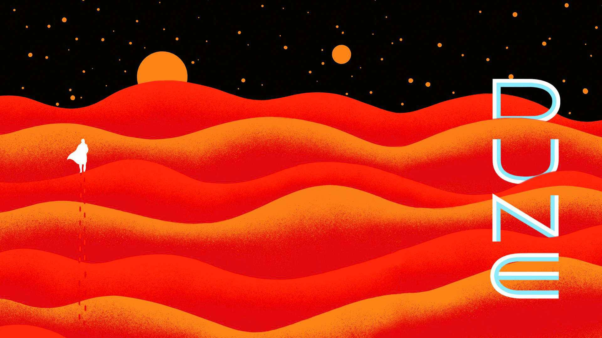 Dune 2021, orange-red dunes, starry night sky, Full HD Desktop Wallpaper