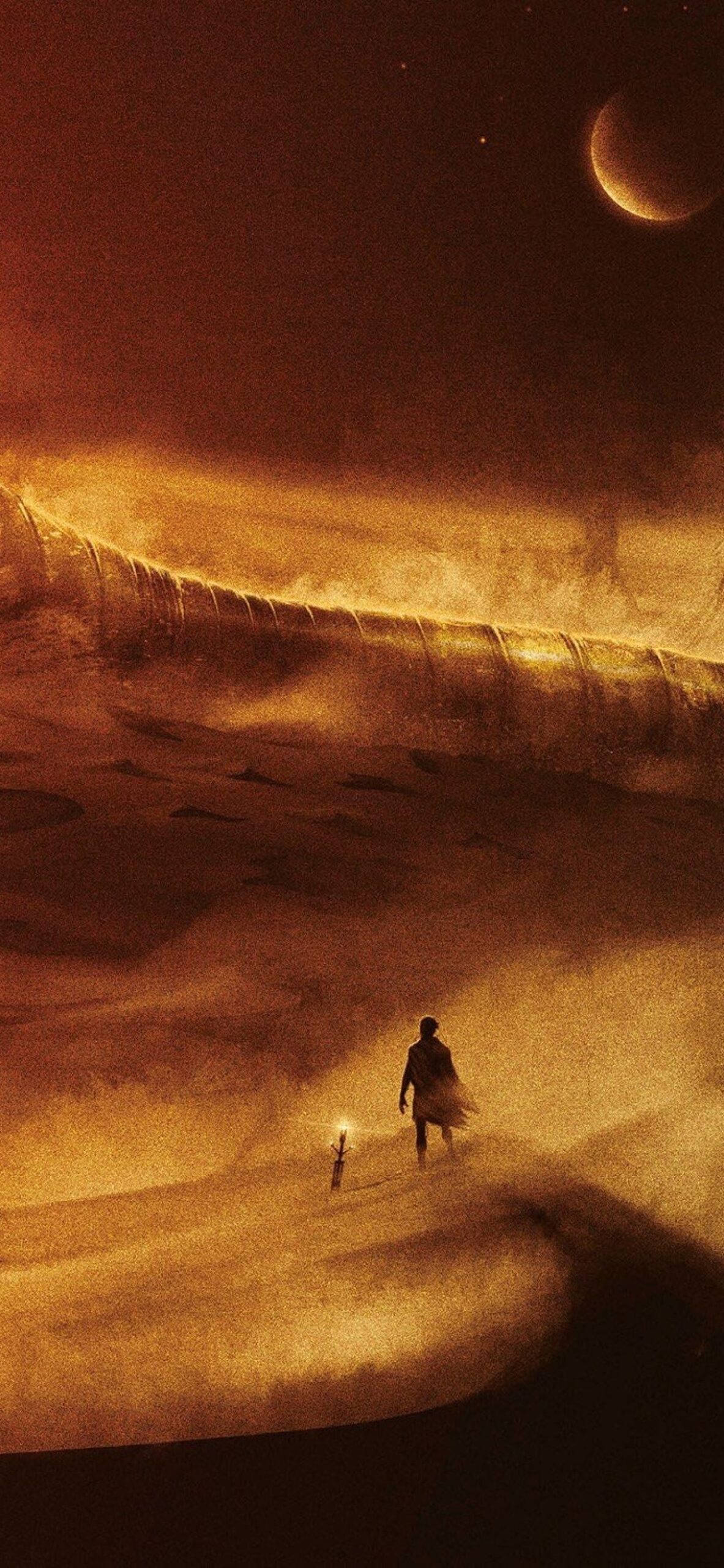Dune 2021, desert, crescent moon, 2K Phone Wallpaper