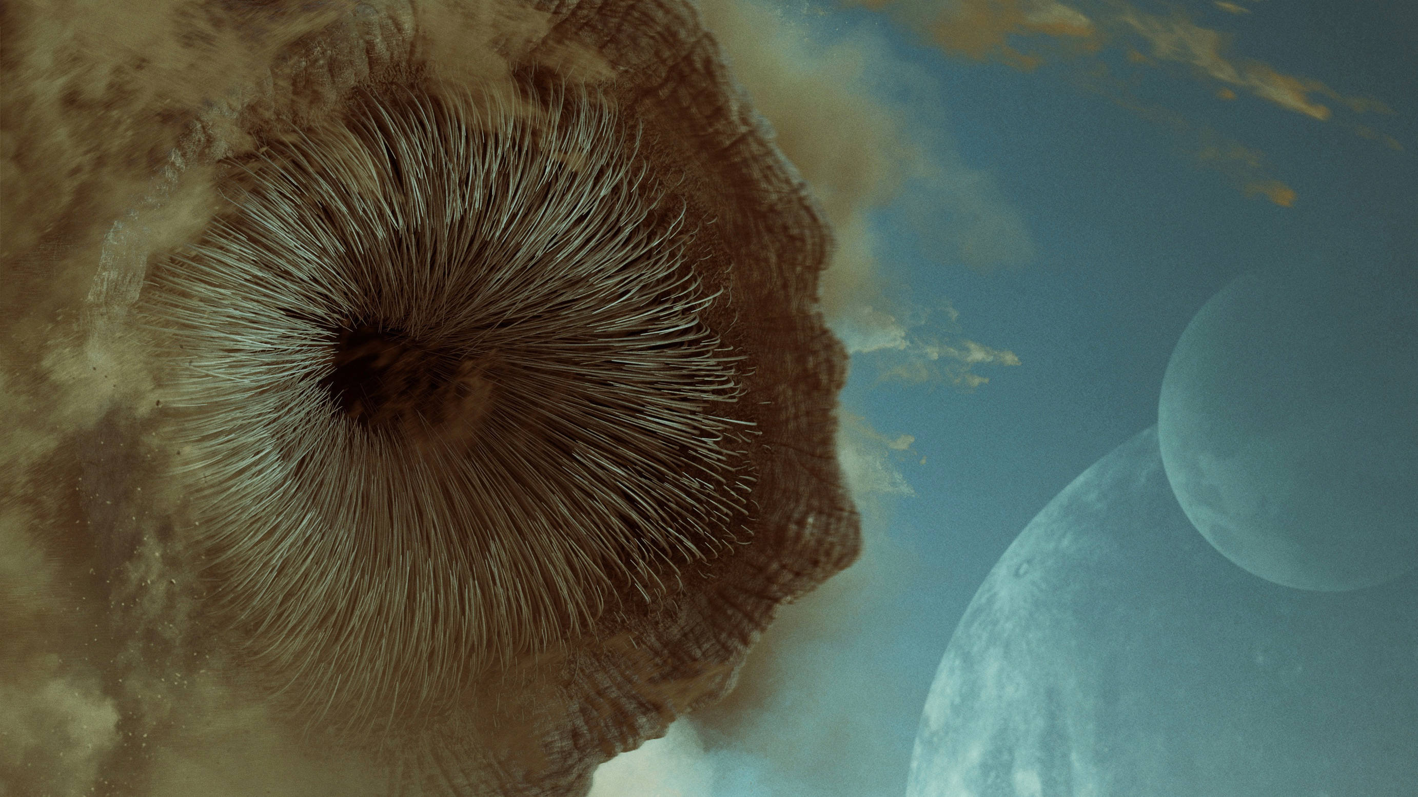 Dune 2021, sandworm, two moons, 2K Desktop Wallpaper