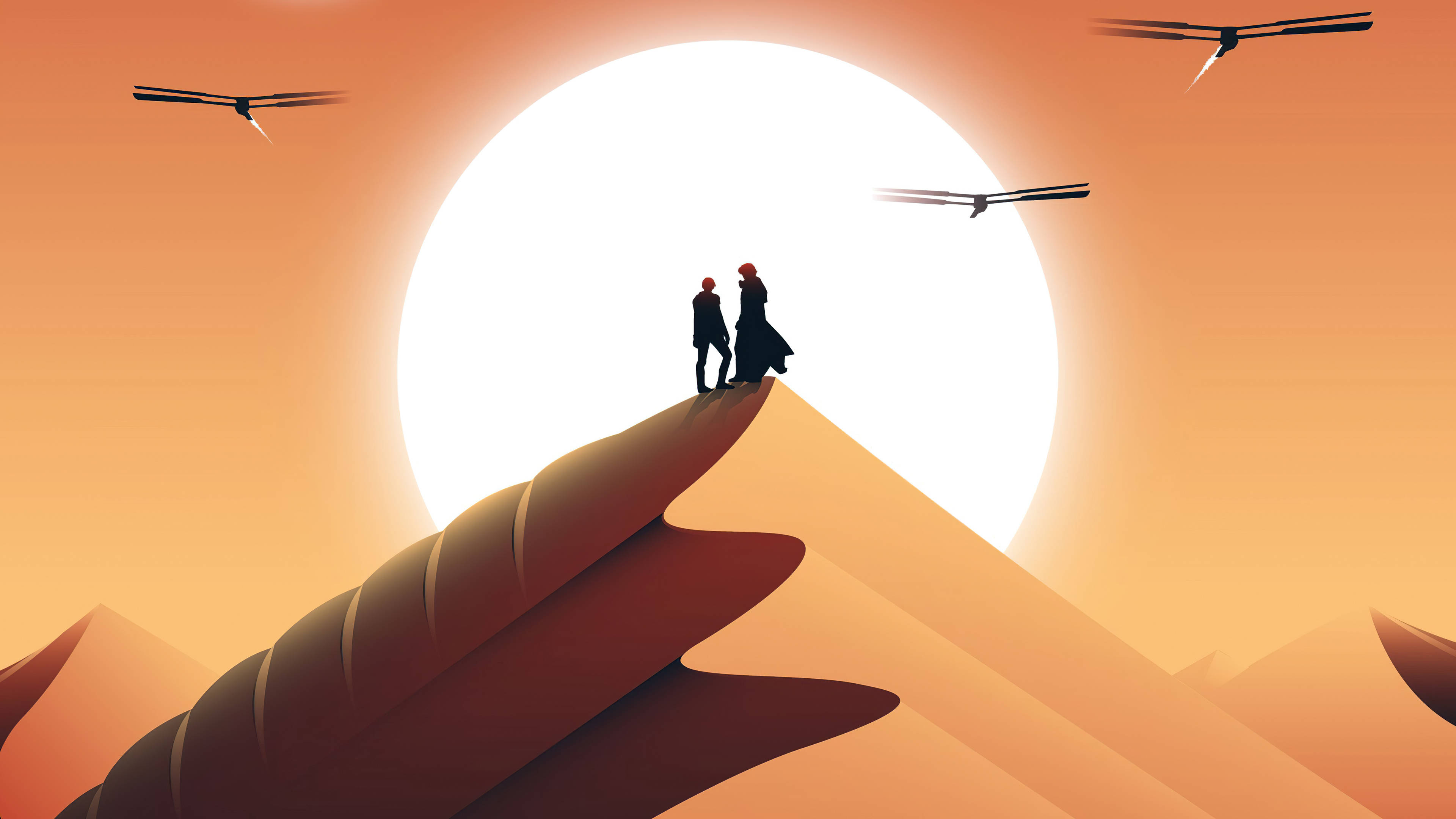 Dune 2021, desert dune, massive sun, 4K Desktop Wallpaper