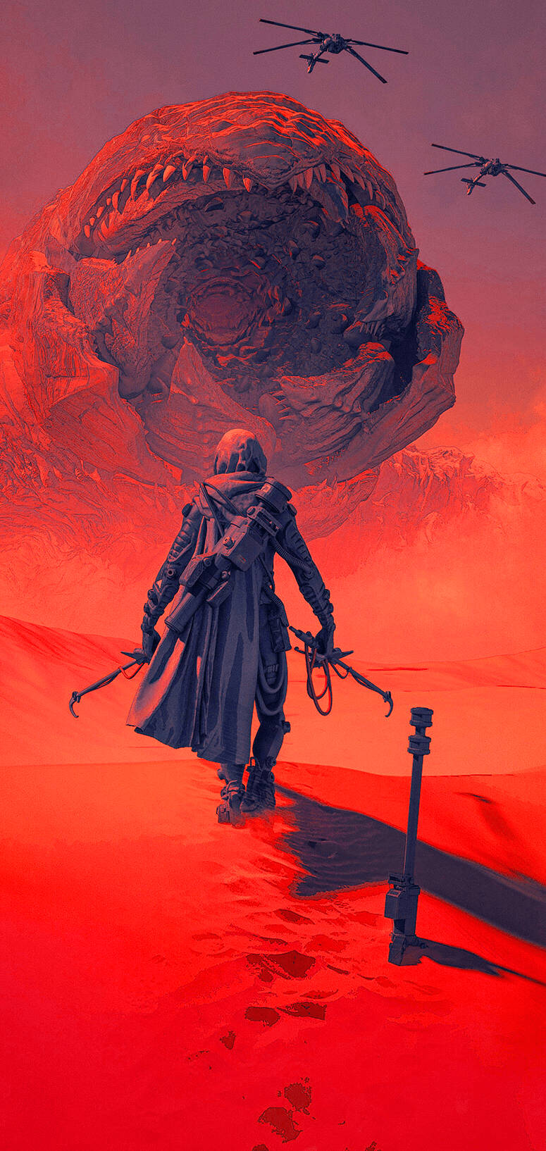 Dune 2021, sandworm, crimson desert, HD Phone Wallpaper