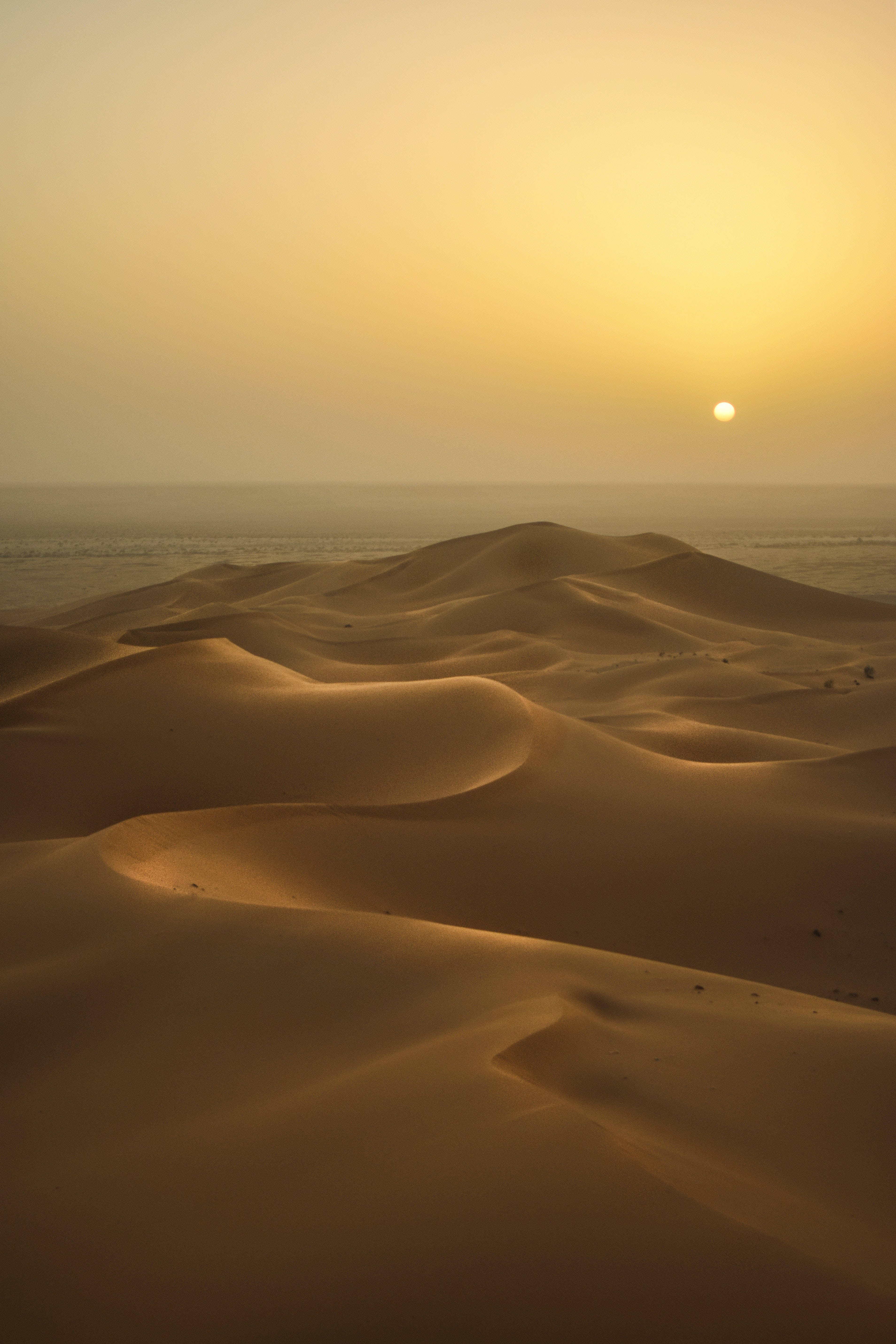 Dune 2021, Golden sand dunes, hazy sunset sky, 5K Phone Wallpaper
