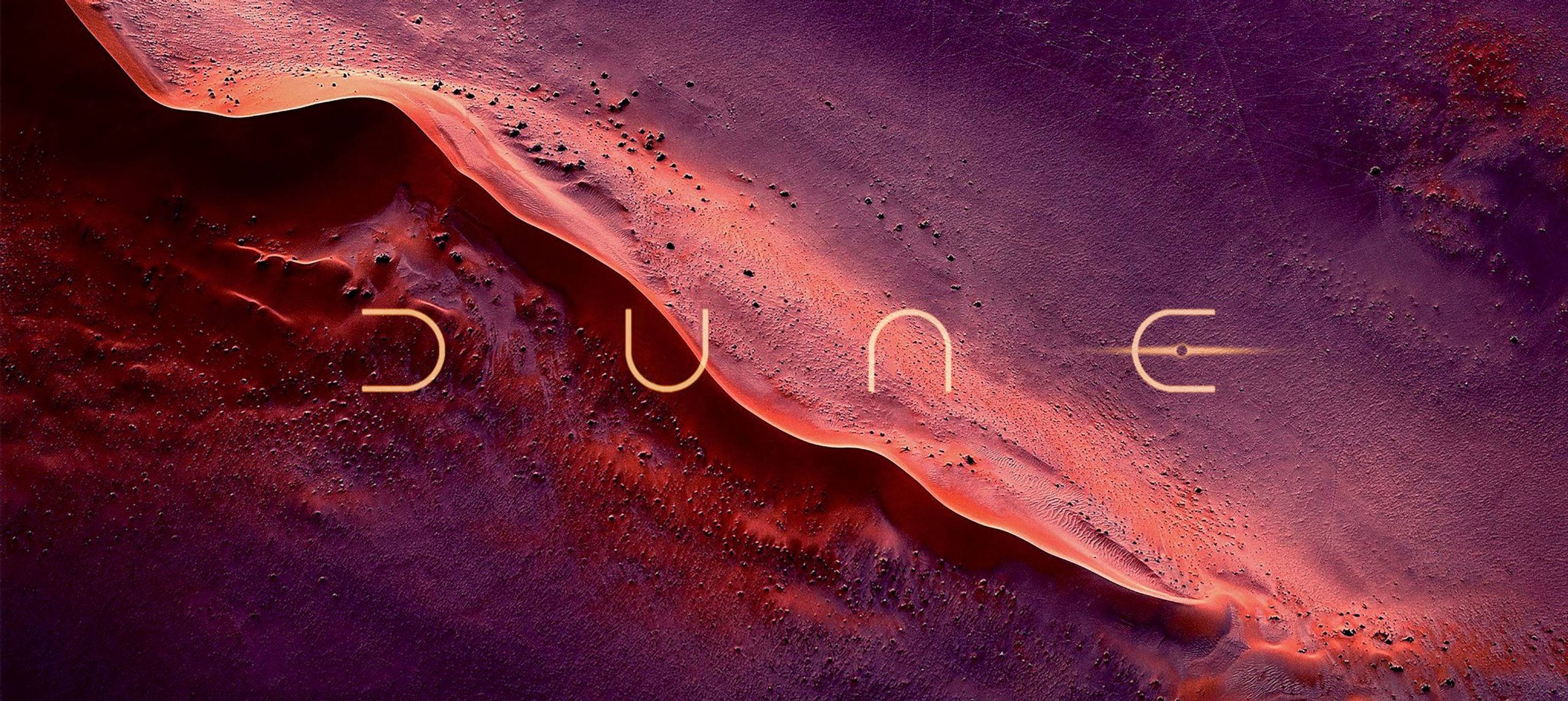 Dune, sandworm trail, glowing orange text, 2K Desktop Wallpaper
