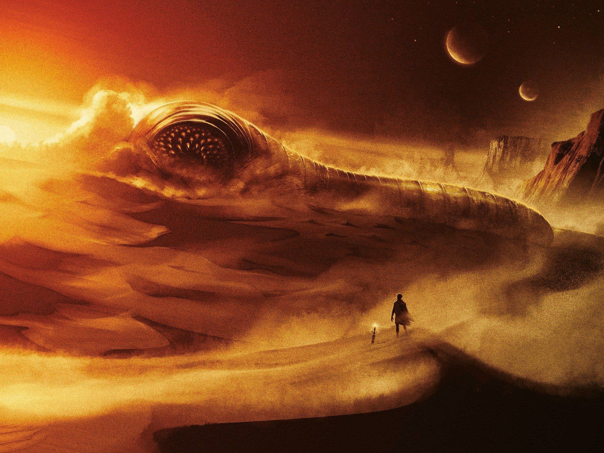 Dune Movie, desert landscape, fiery sky, Full HD Desktop Wallpaper