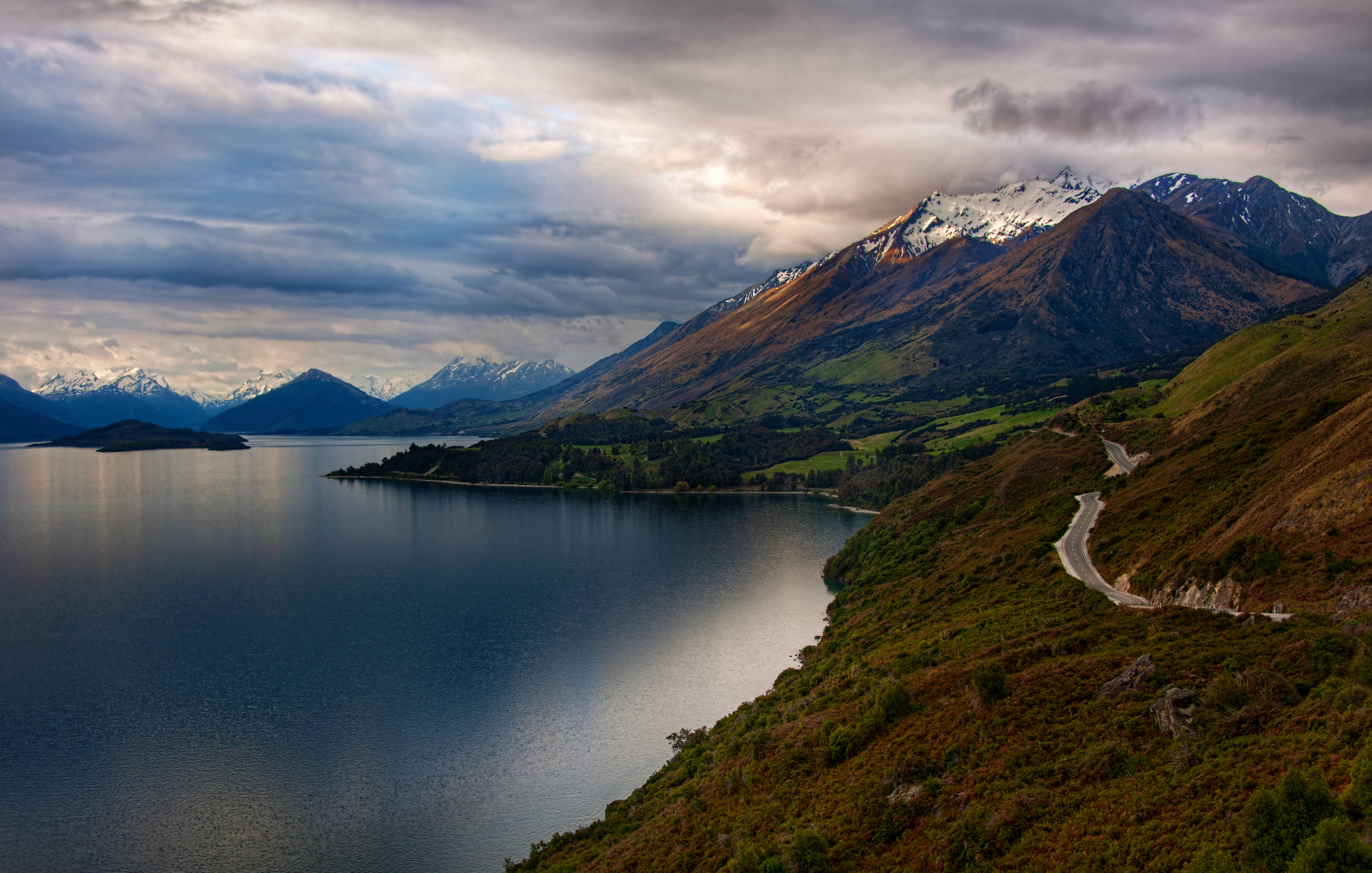 New Zealand, lakeside, snow-capped mountains, 5K Desktop Wallpaper