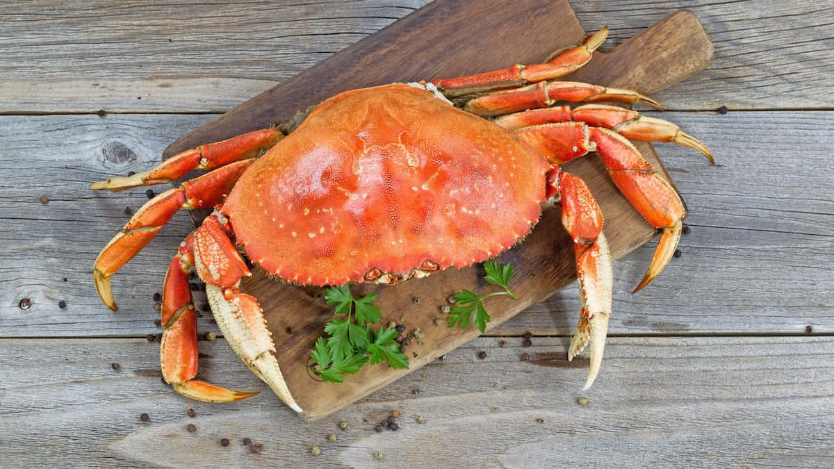 Cooked Dungeness Crab, cutting board, wooden cutting board, SD Desktop Wallpaper
