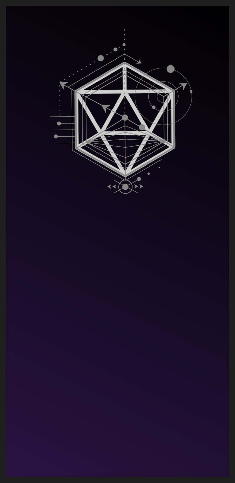 Dungeons And Dragons Phone, glowing white geometric polyhedron, orbiting dots and arrows, HD Phone Wallpaper