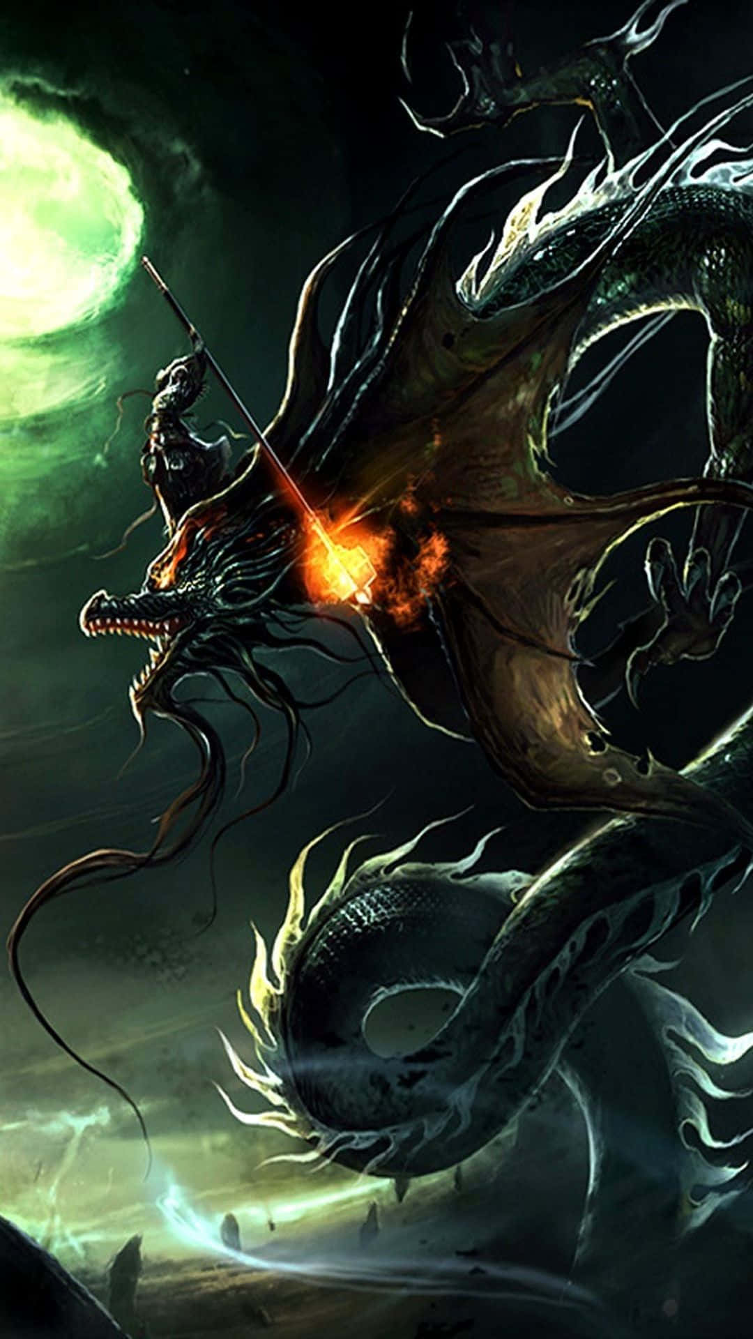 Dungeons And Dragons Phone, dark dragon, glowing orange eyes, Full HD Phone Wallpaper