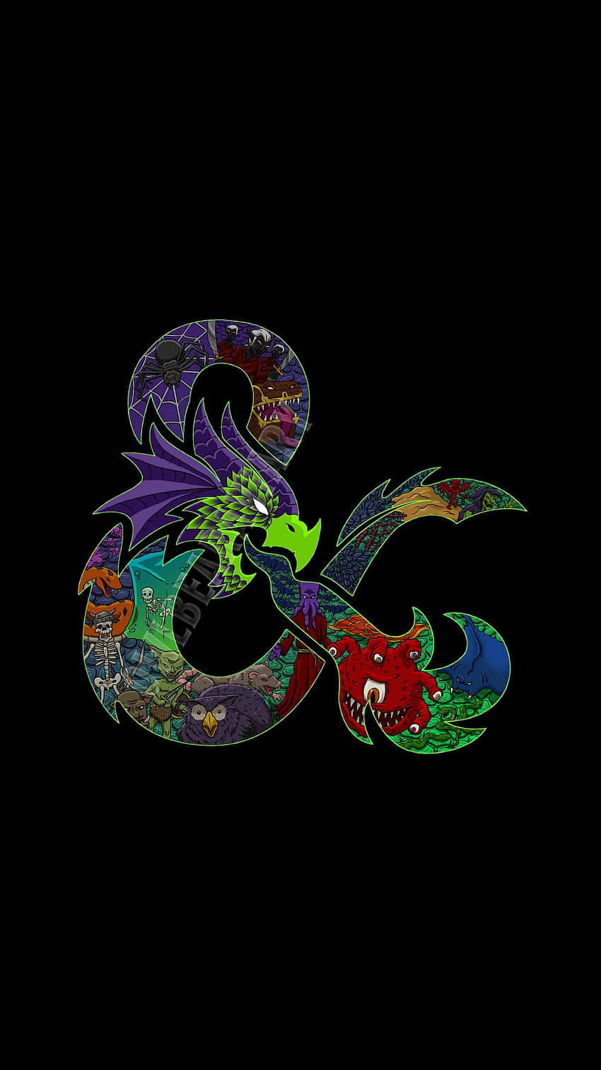 Dungeons And Dragons Phone, ampersand symbol, colorful cartoon monsters, HD Phone Wallpaper