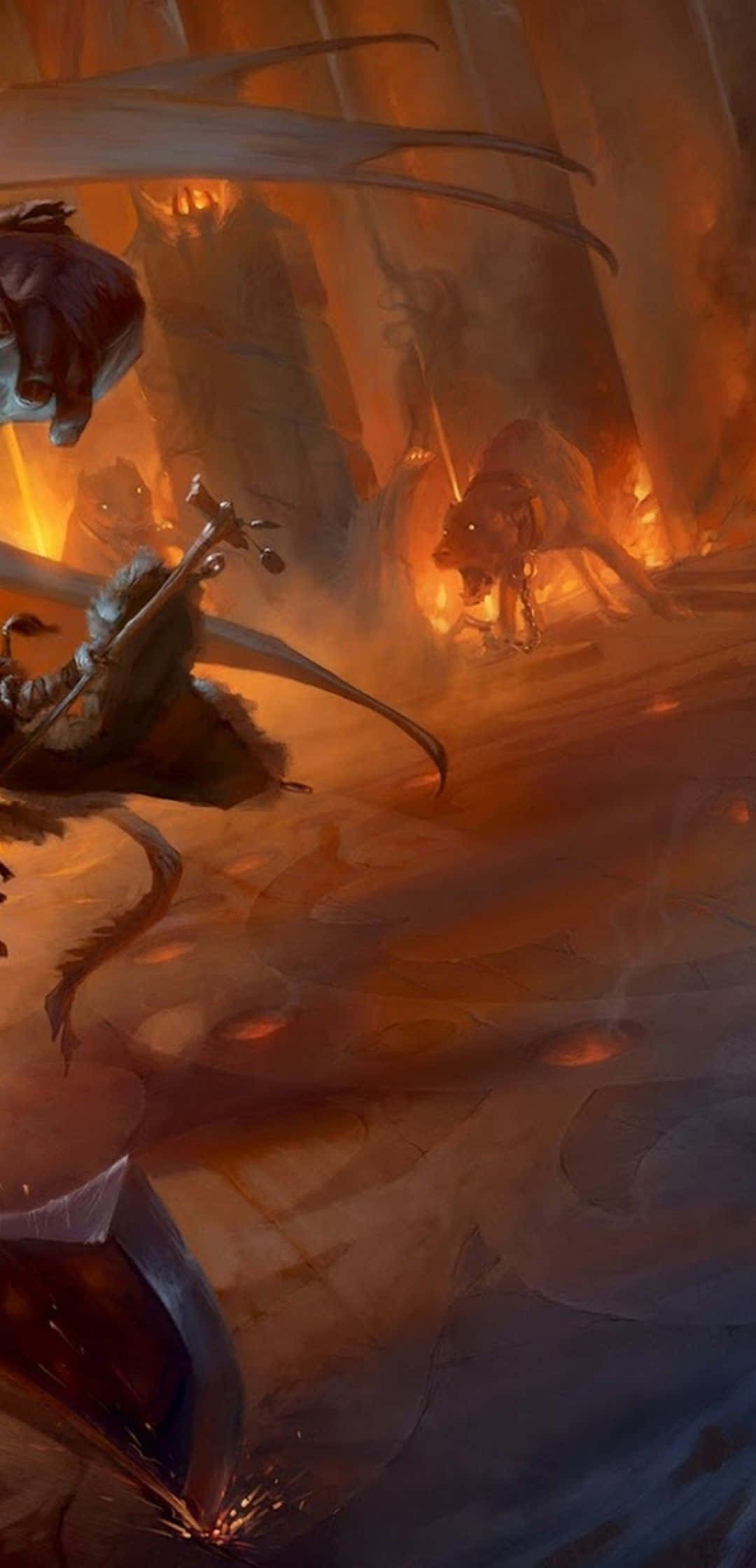 Dungeons And Dragons, fiery fantasy battle scene, winged warriors, Full HD Phone Wallpaper