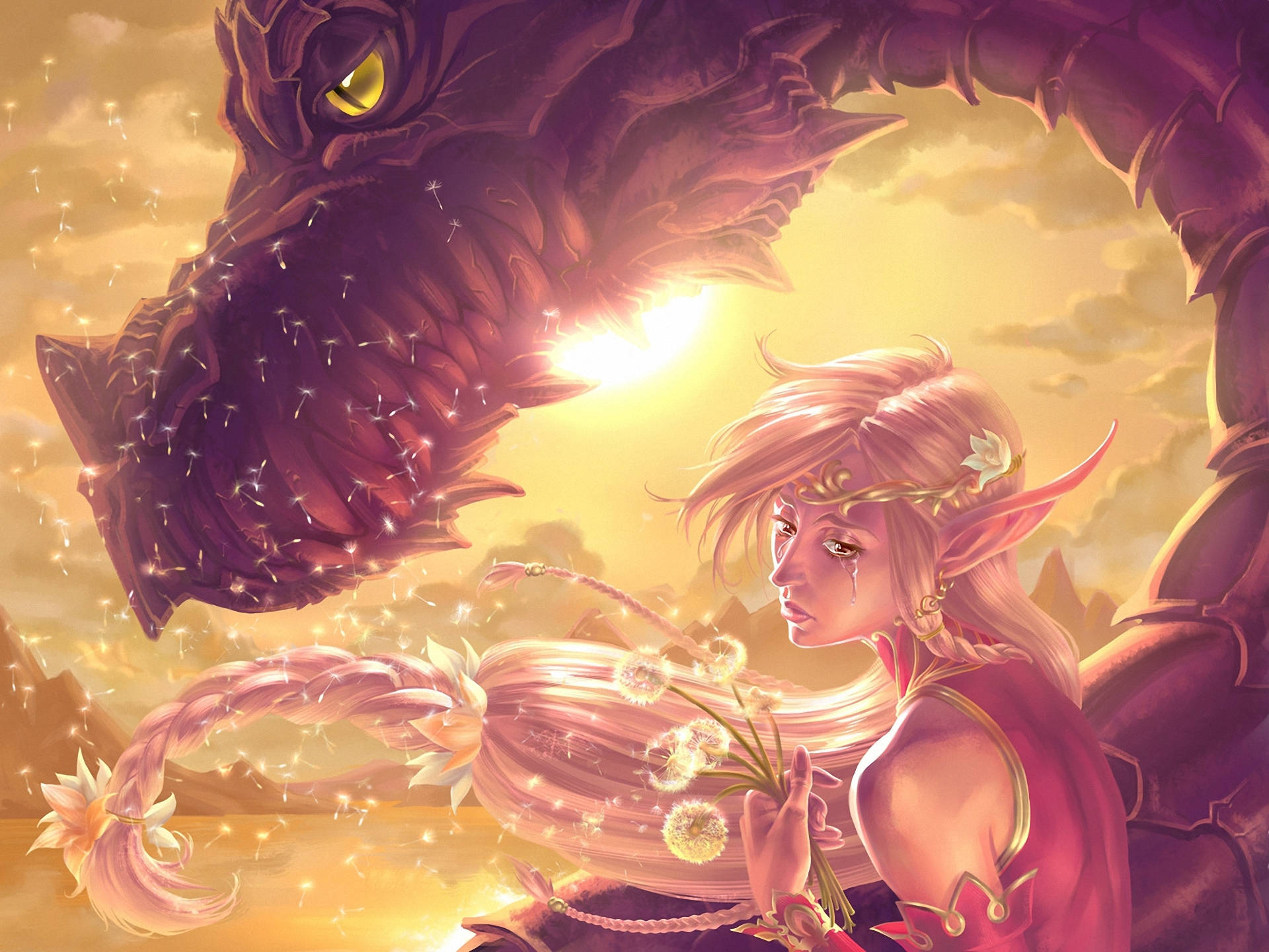 Dungeons And Dragons, red elf, dragon, Full HD Desktop Wallpaper