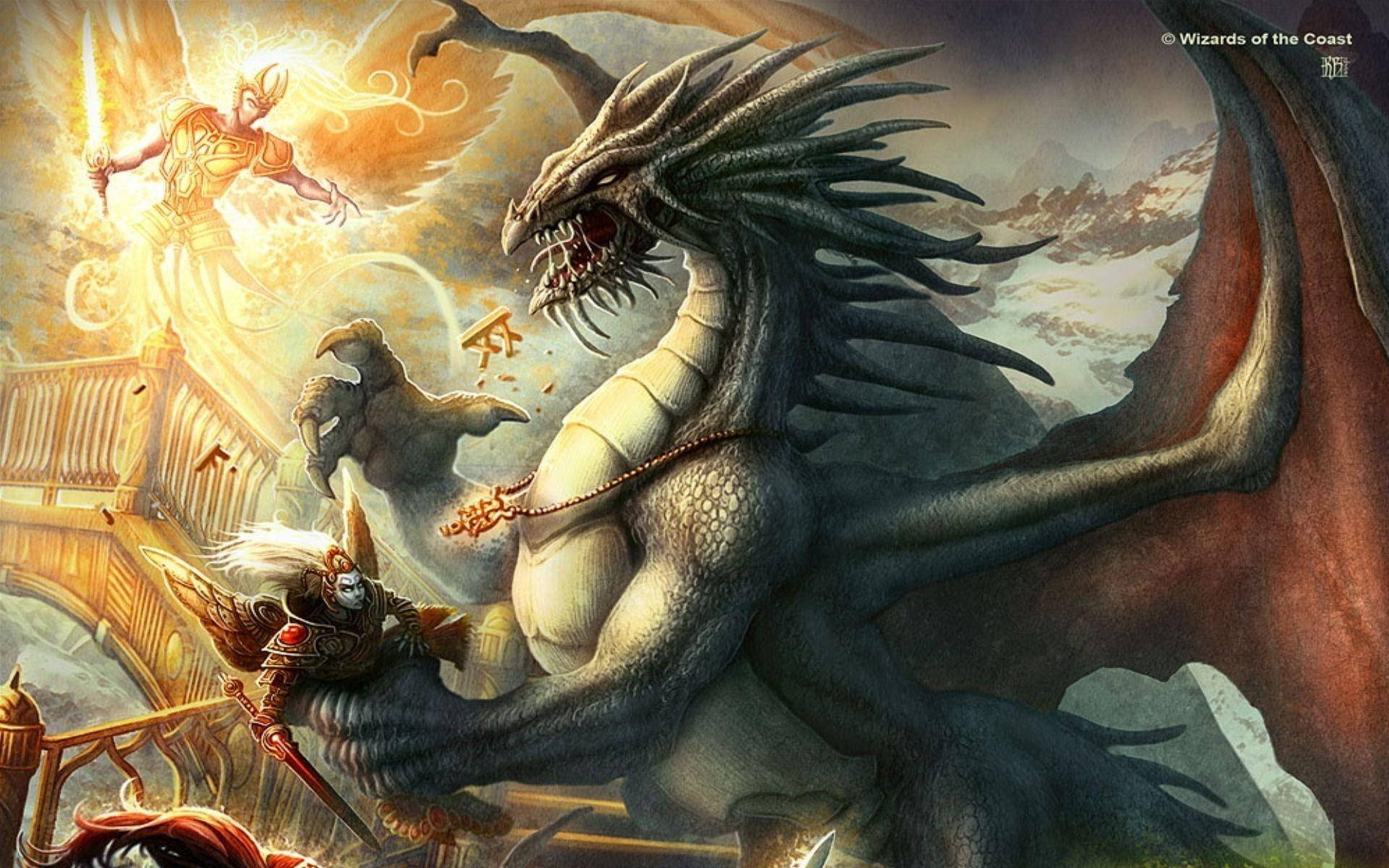 Dungeons And Dragons, savage dragon, angelic warrior, Full HD Desktop Wallpaper