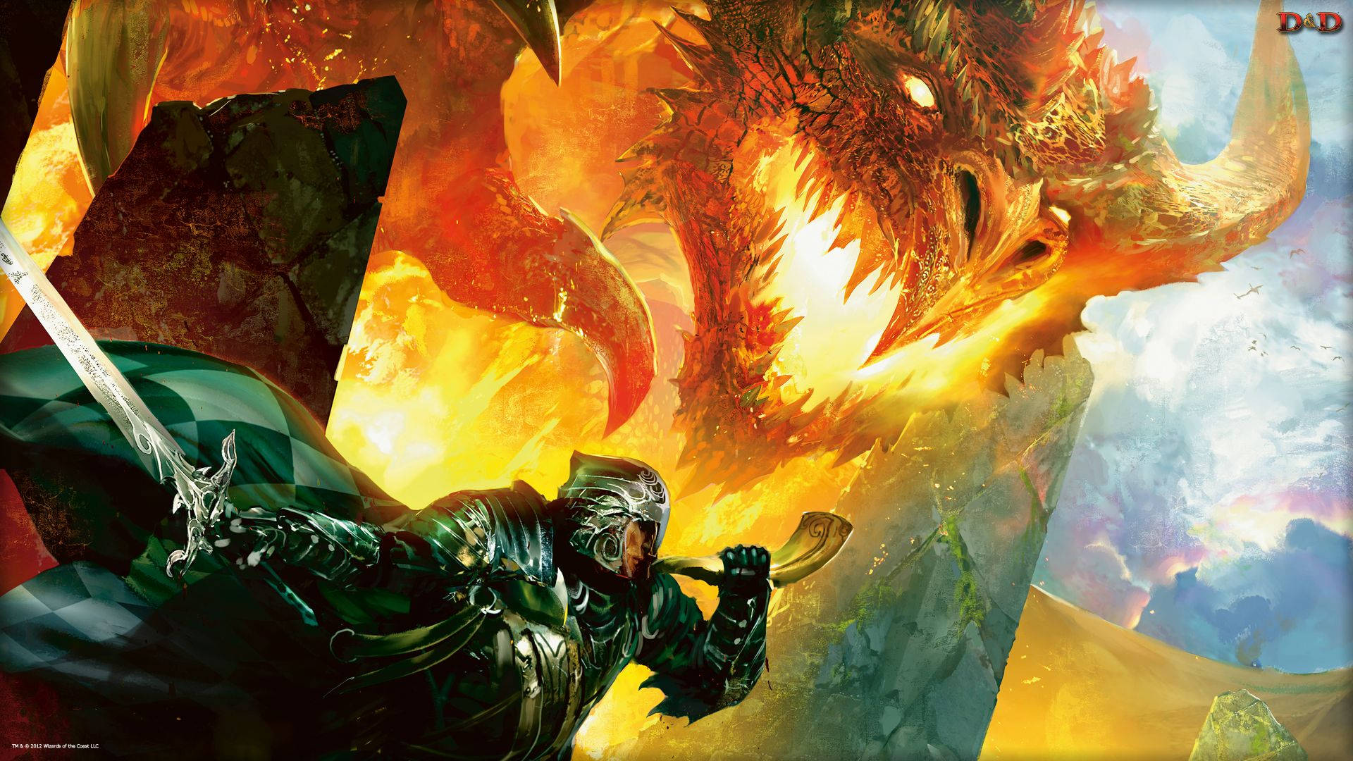 Dungeons And Dragons, fire dragon, warrior, Full HD Desktop Wallpaper