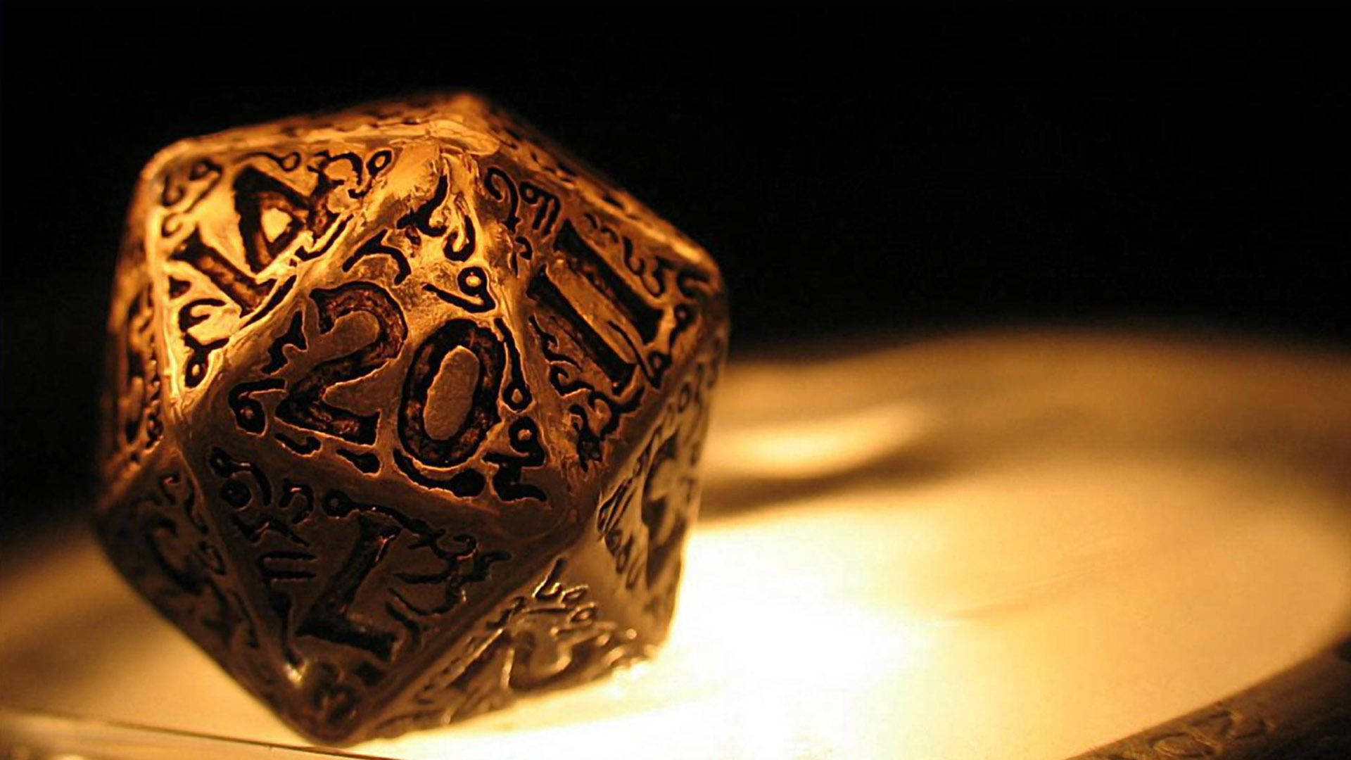 dungeons and dragons, golden ornate 20-sided die, reflective surface, Full HD Desktop Wallpaper