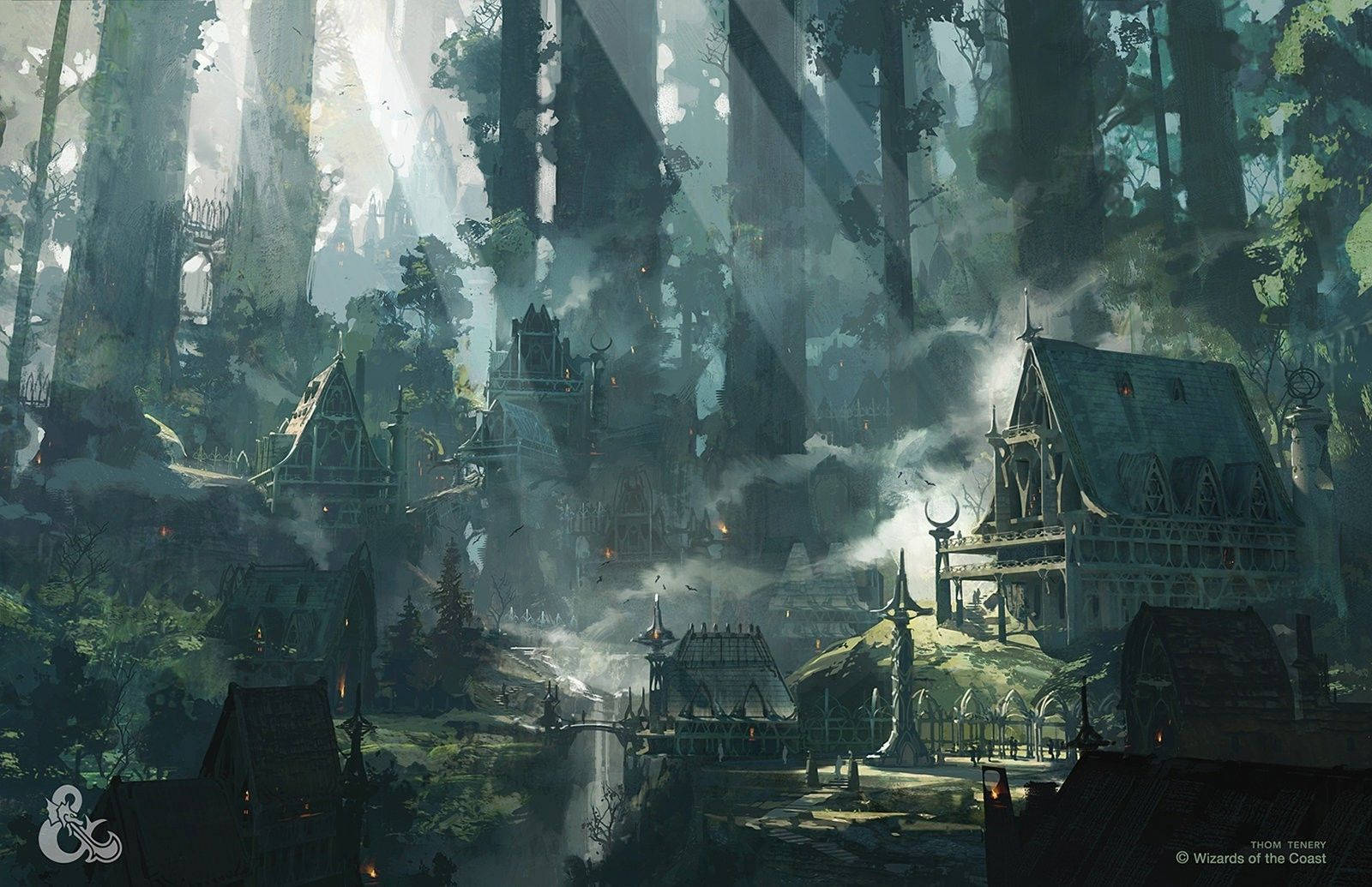 Dungeons And Dragons, forest village, misty forest, HD Desktop Wallpaper