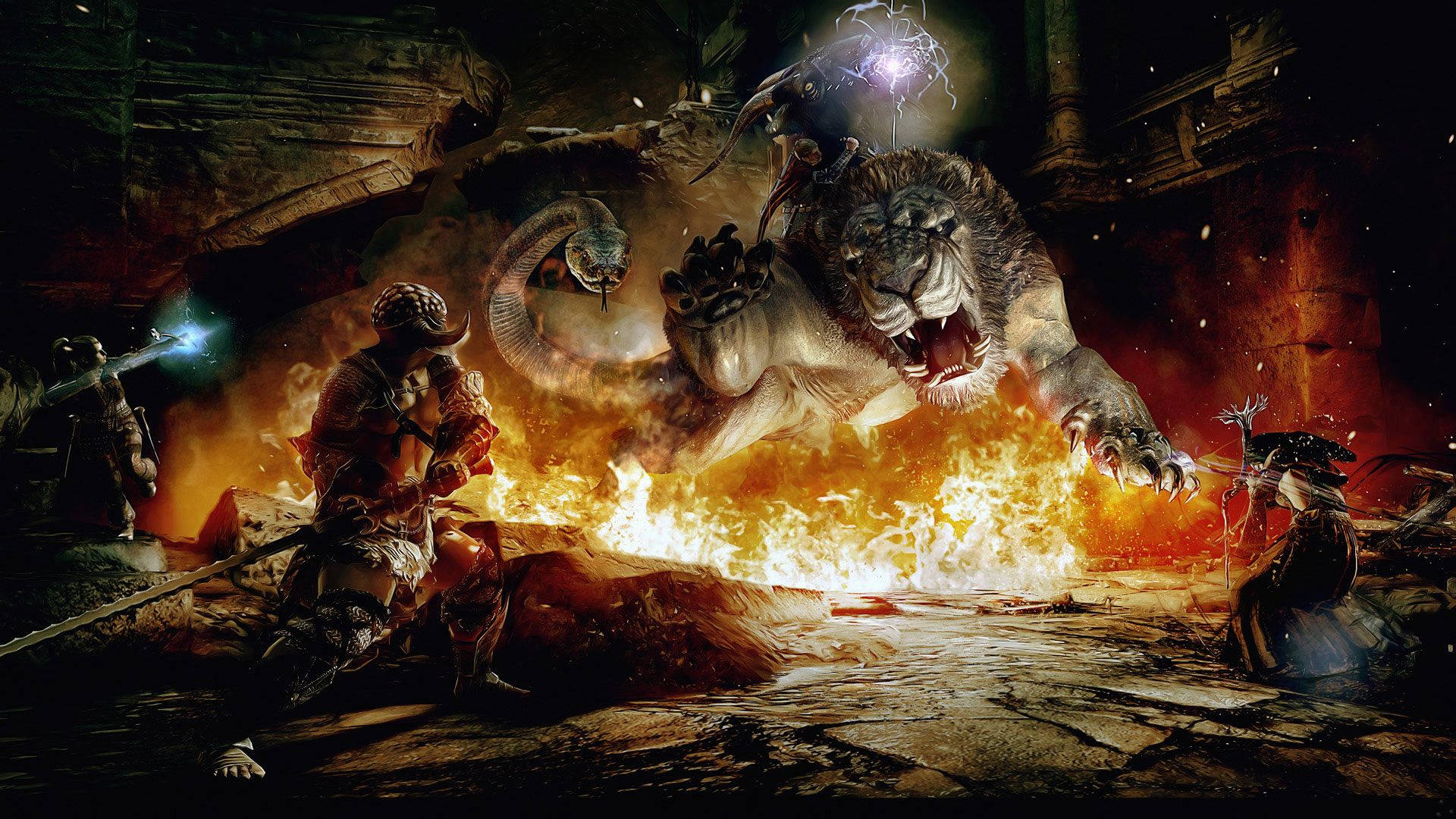 Dungeons And Dragons, beasts on fire, lion-headed beast, Full HD Desktop Wallpaper