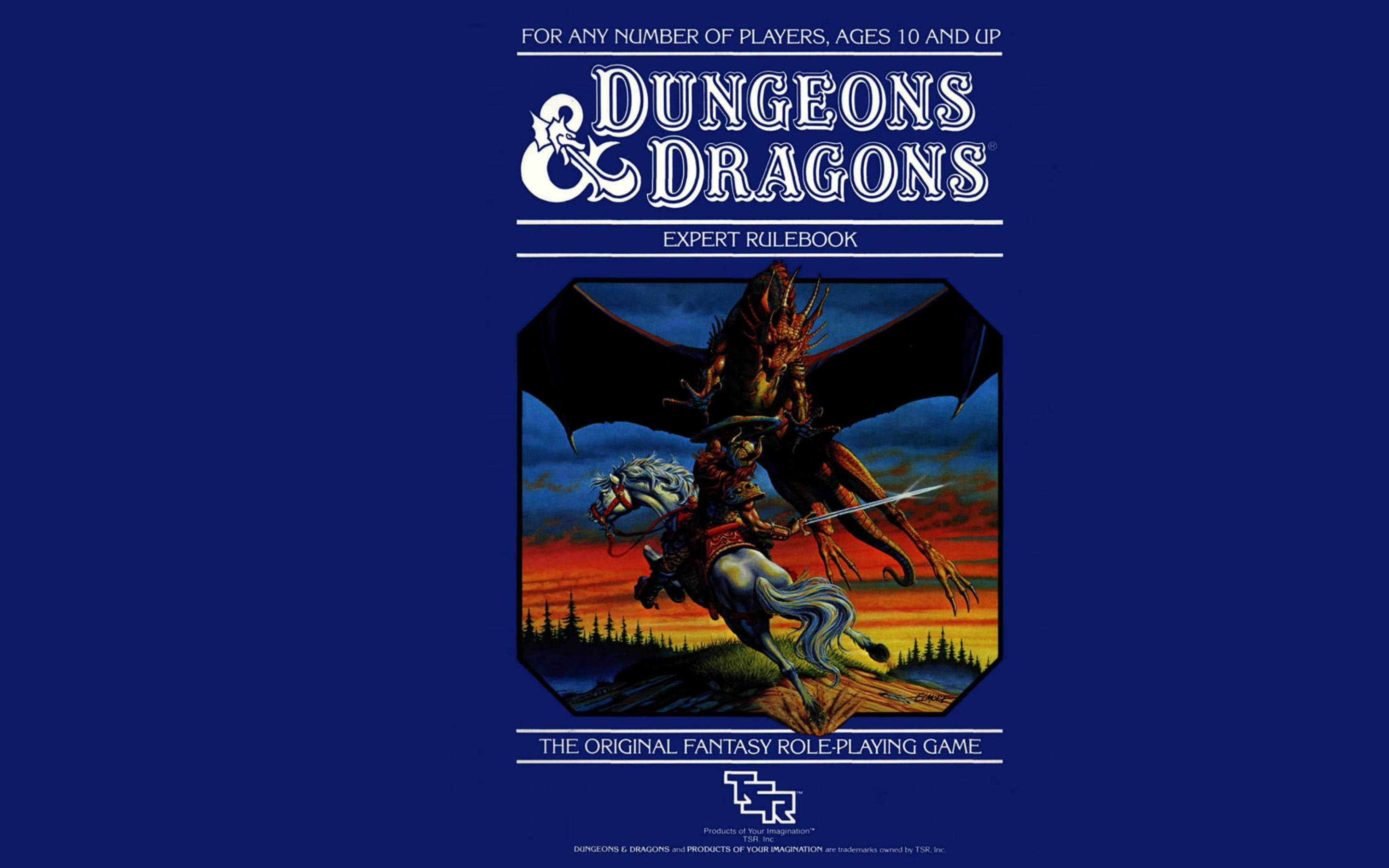 Dungeons & Dragons, knight on a white horse, red dragon, 2K Desktop Wallpaper