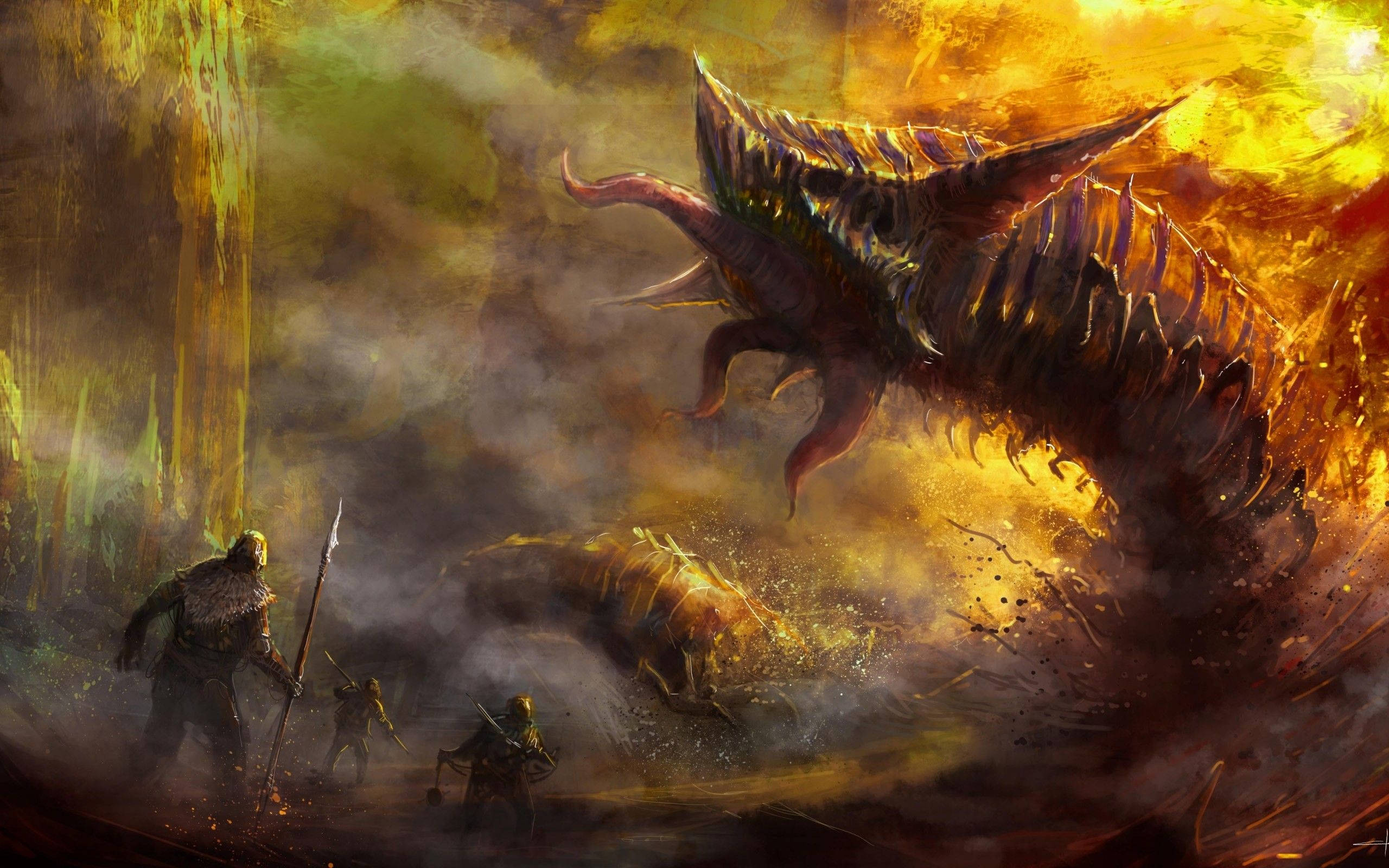 Dungeons & Dragons, monstrous dragon, spiked wings, 2K Desktop Wallpaper