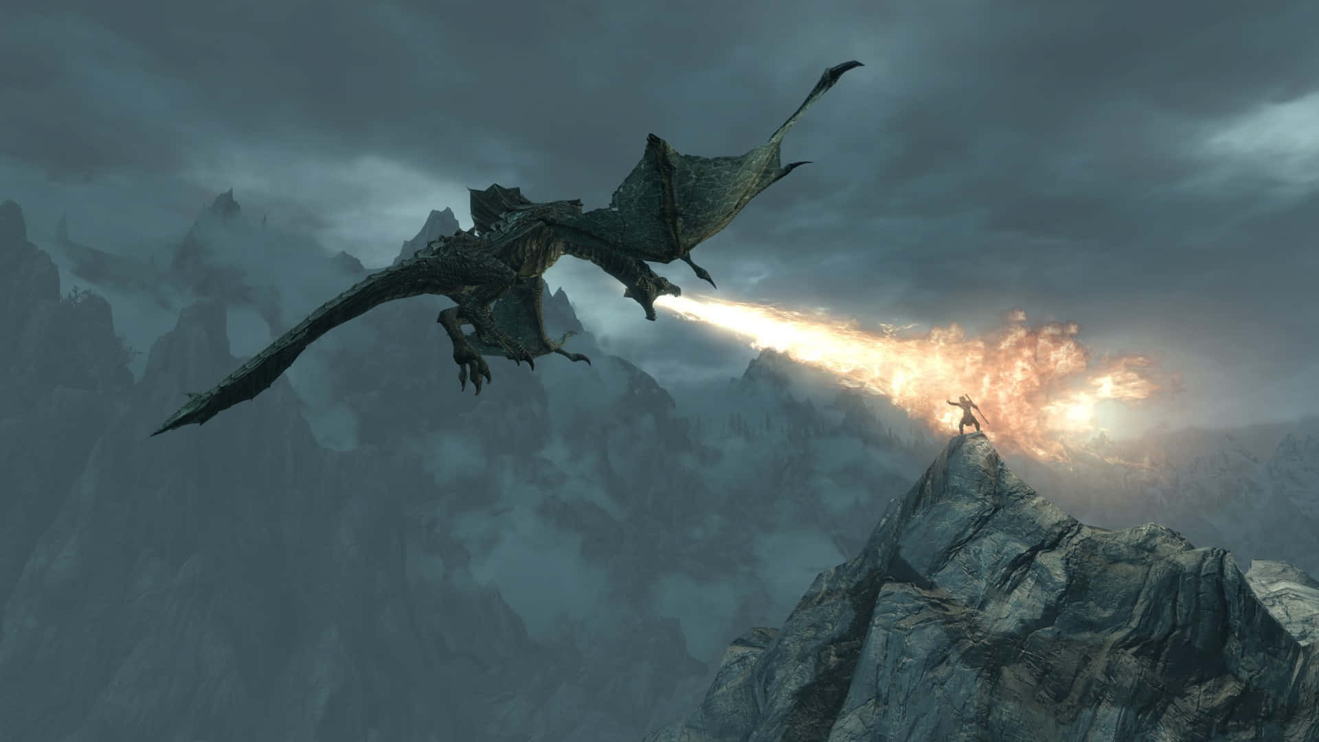 real dragon, massive dragon, stormy twilight sky, Full HD Desktop Wallpaper