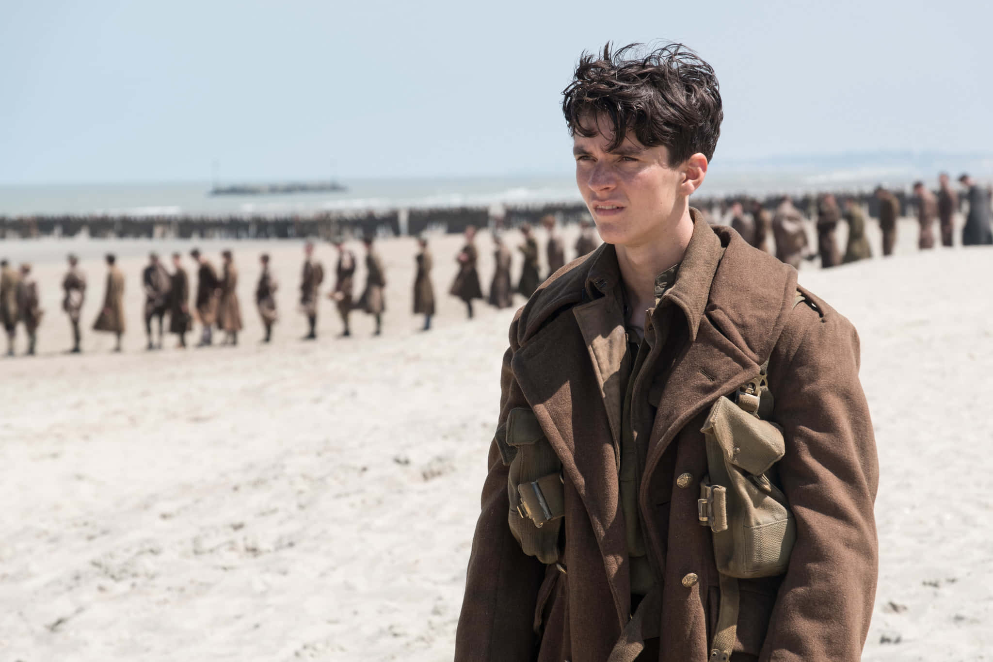 Dunkirk, sunlit beach, young soldier, Full HD Desktop Wallpaper