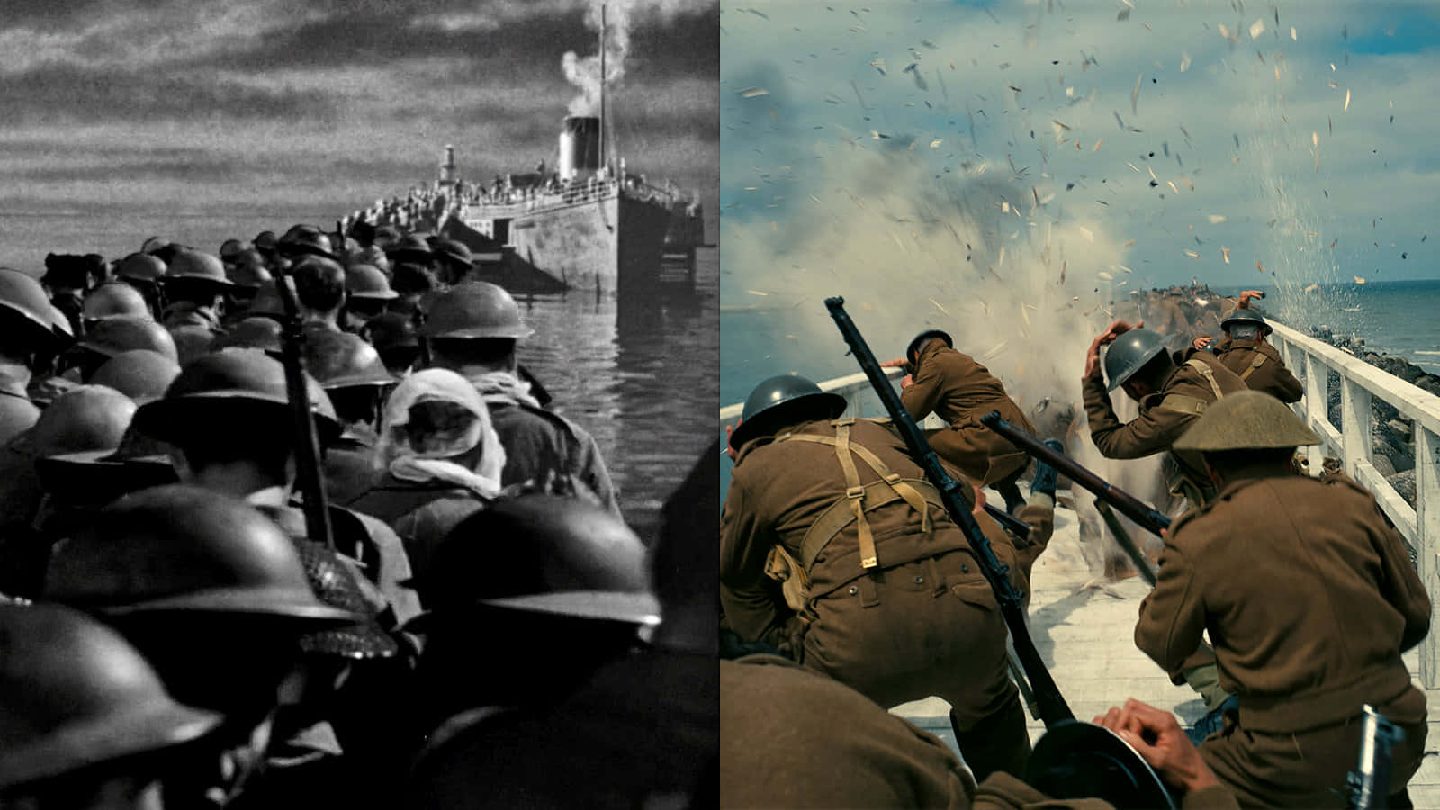 Dunkirk, fiery skies, soldiers in helmets, HD Desktop Wallpaper