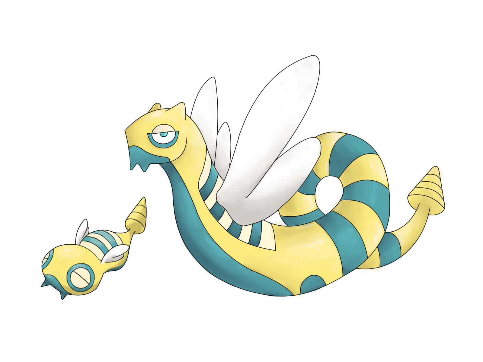 Dunsparce, large snake variant, yellow and teal striped, HD Desktop Wallpaper
