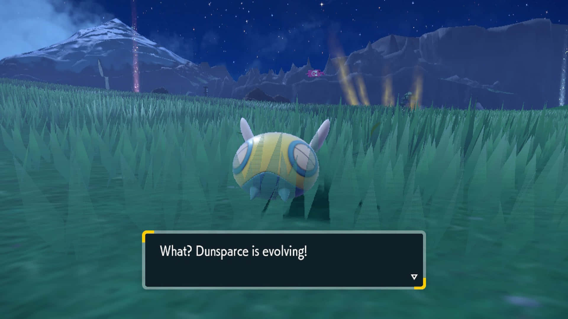 Dunsparce, starry night field, snow-capped mountains, Full HD Desktop Wallpaper