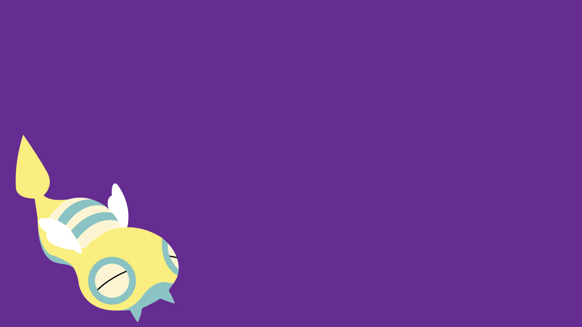 purple dunsparce, yellow and teal cartoon fish, closed eyes, Full HD Desktop Wallpaper
