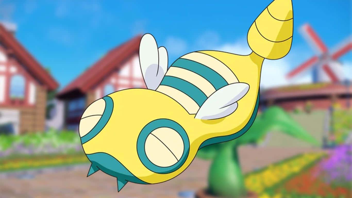 Dunsparce, yellow and teal striped, village with red roofs, HD Desktop Wallpaper