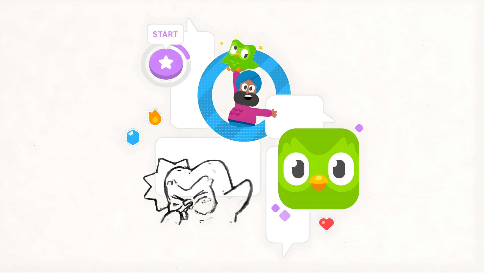 Duolingo, green owl app icon, blue circle, Full HD Desktop Wallpaper