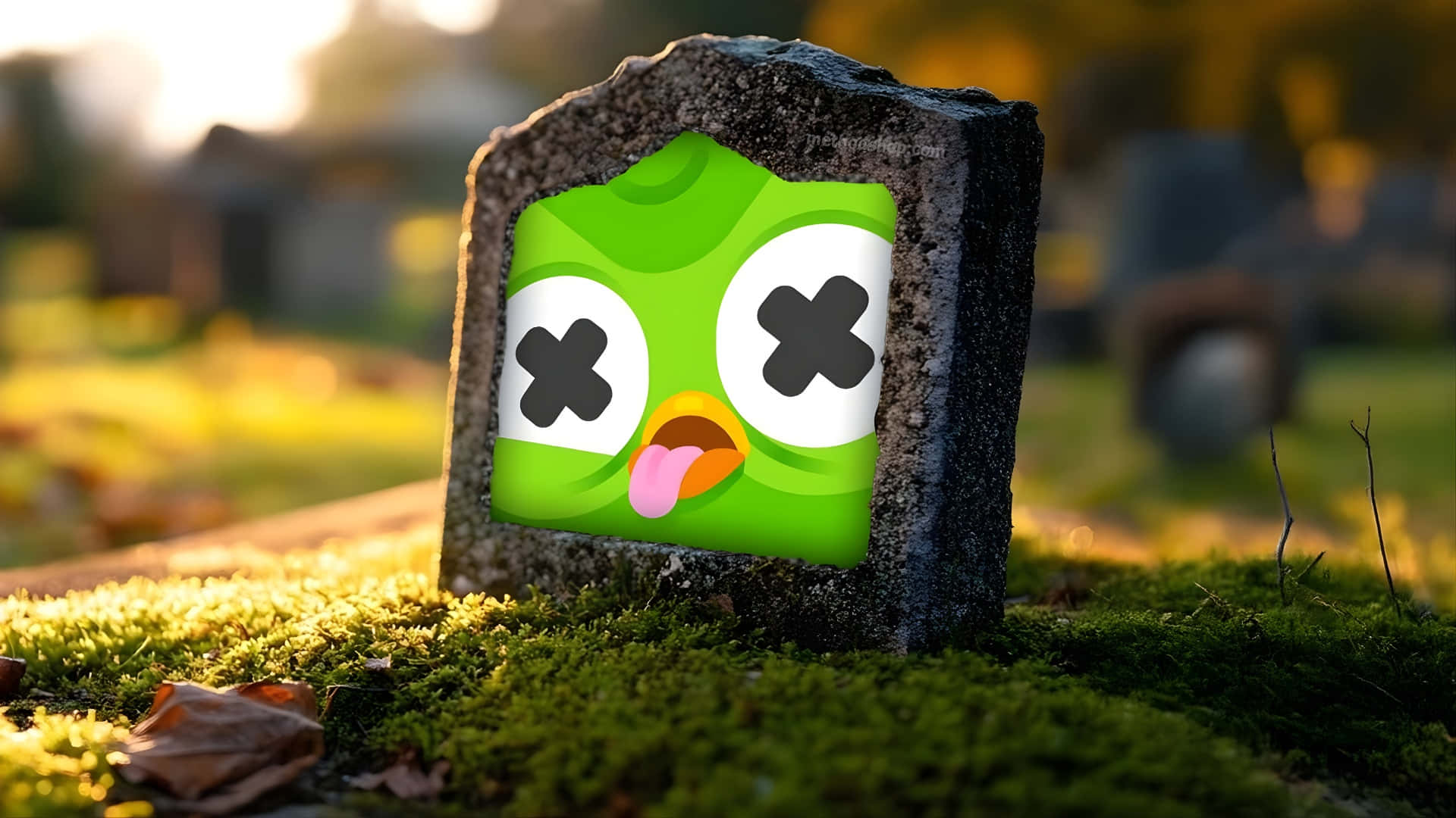 Duolingo, green cartoon bird emoji, crossed eyes, Full HD Desktop Wallpaper