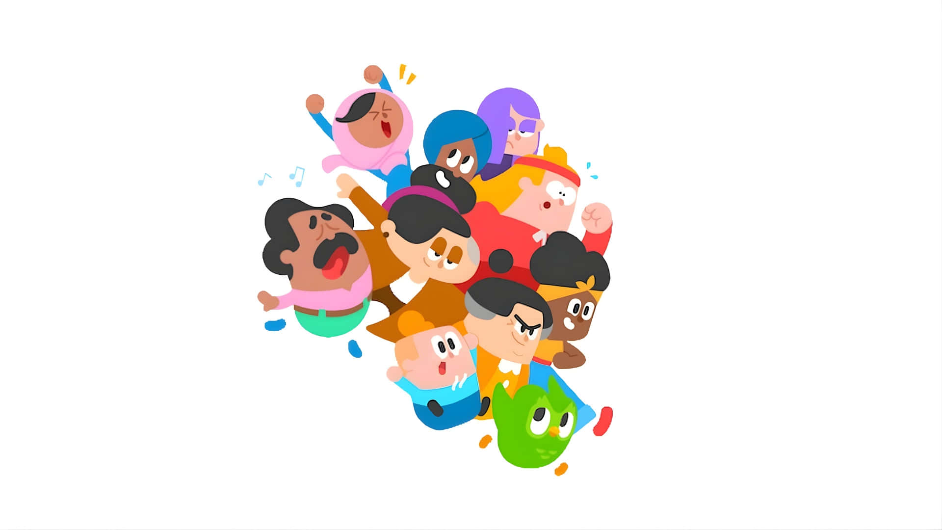 Duolingo Characters, cartoon cluster, diverse characters, Full HD Desktop Wallpaper