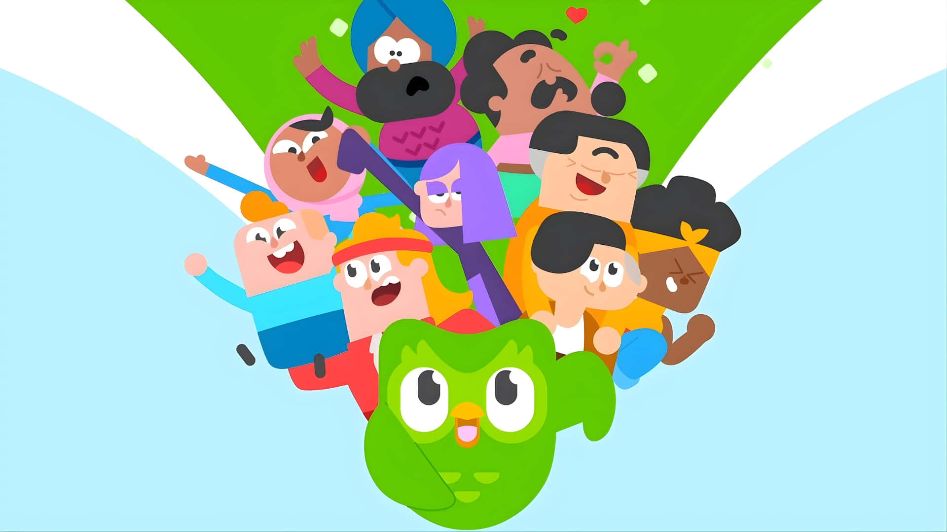 Duolingo, cartoon owl, green face, Full HD Desktop Wallpaper