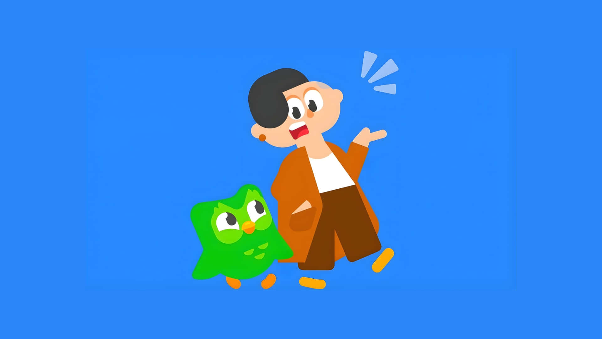 Duolingo, cartoon boy, brown jacket, Full HD Desktop Wallpaper