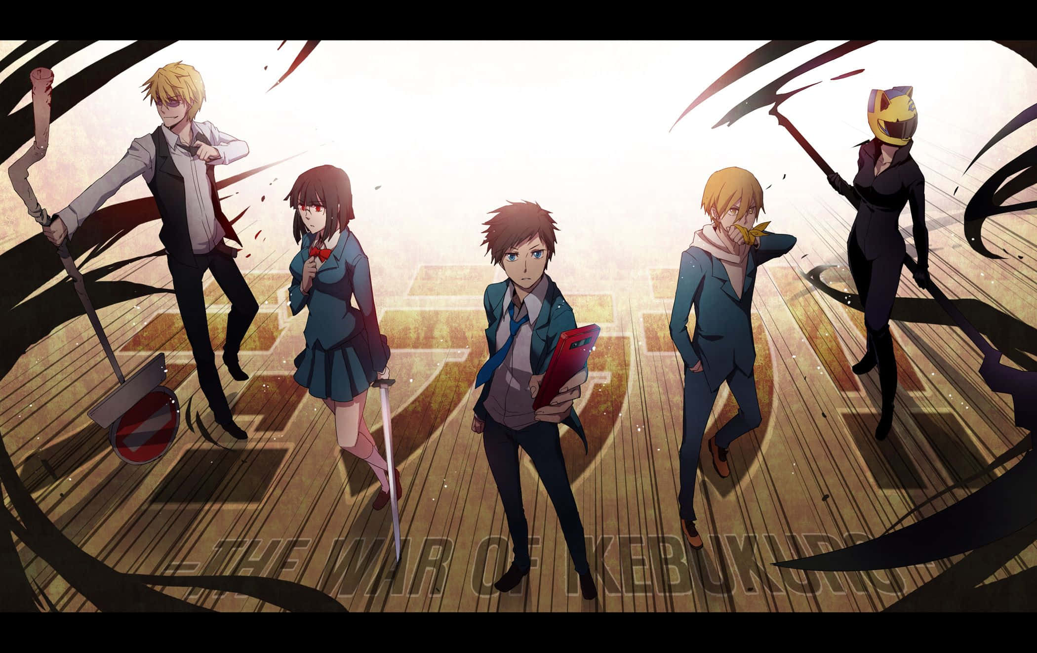Durarara, five anime characters, weapons, Full HD Desktop Wallpaper