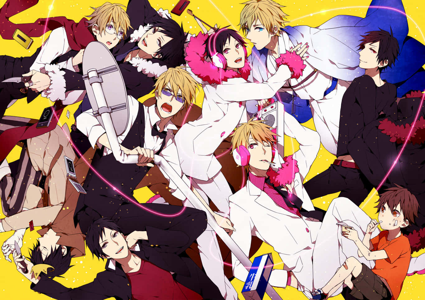 Durarara!!, Main Characters, vibrant city scene, HD Desktop Wallpaper
