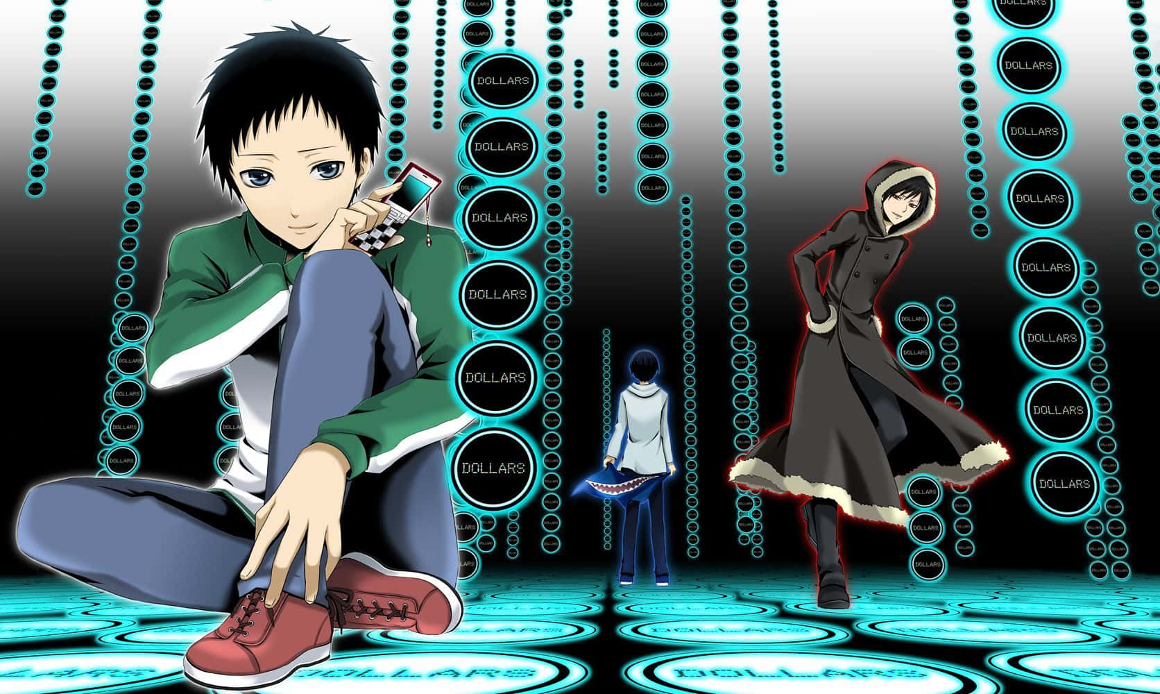 Durarara, teal dollar signs, digital void, HD Desktop Wallpaper
