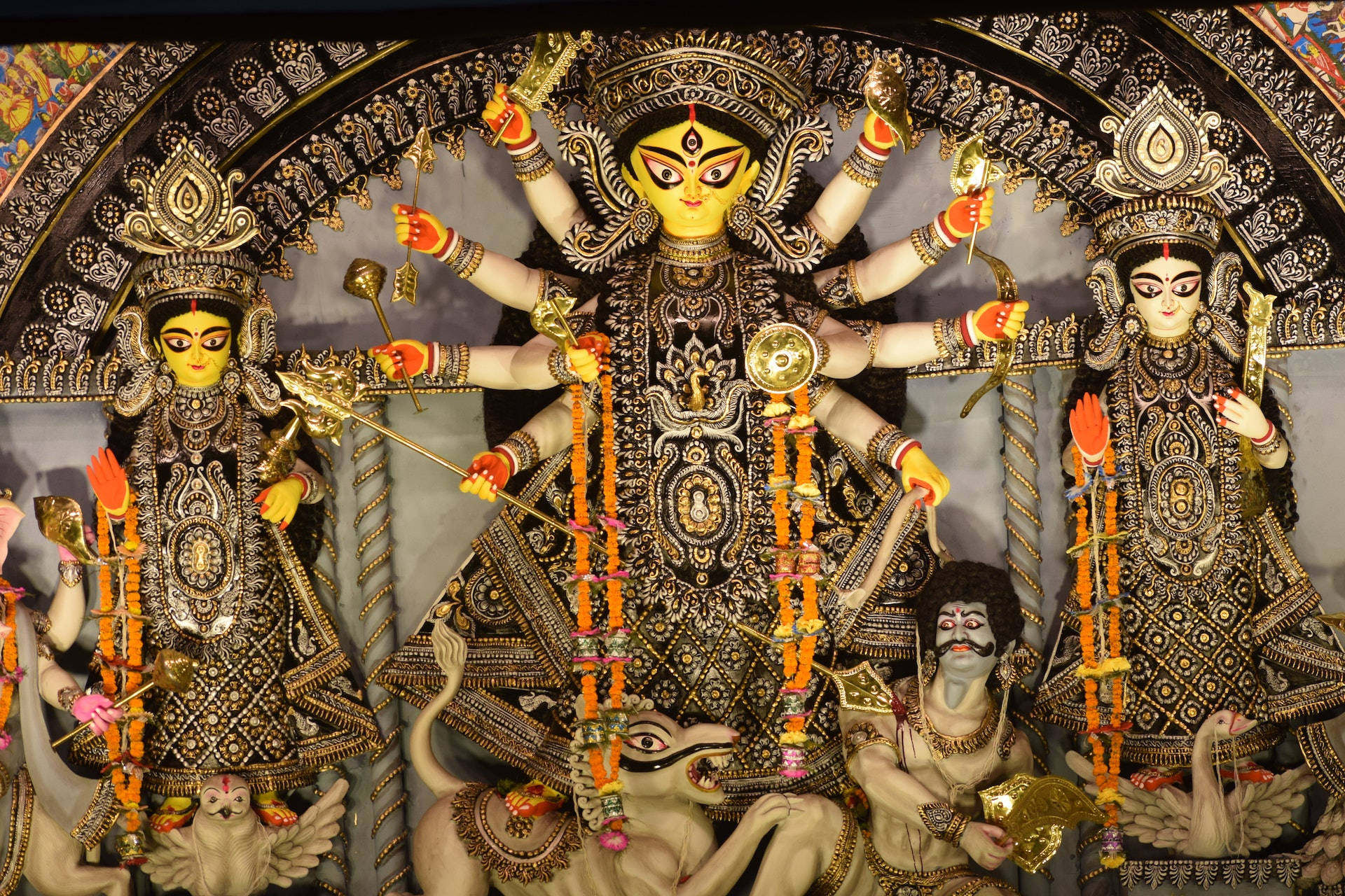 Durga, multiple arms, weapons, Full HD Desktop Wallpaper