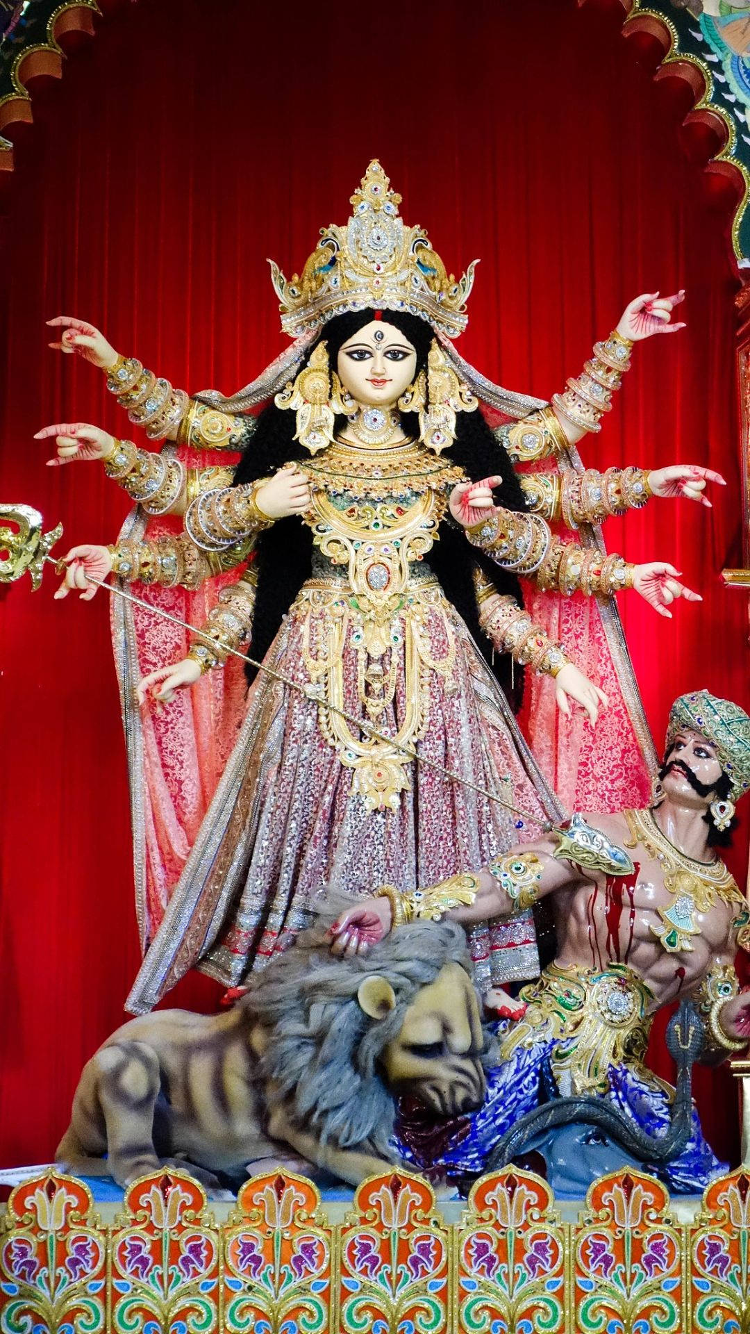 Durga Mata, ten-armed goddess, lion, Full HD Phone Wallpaper