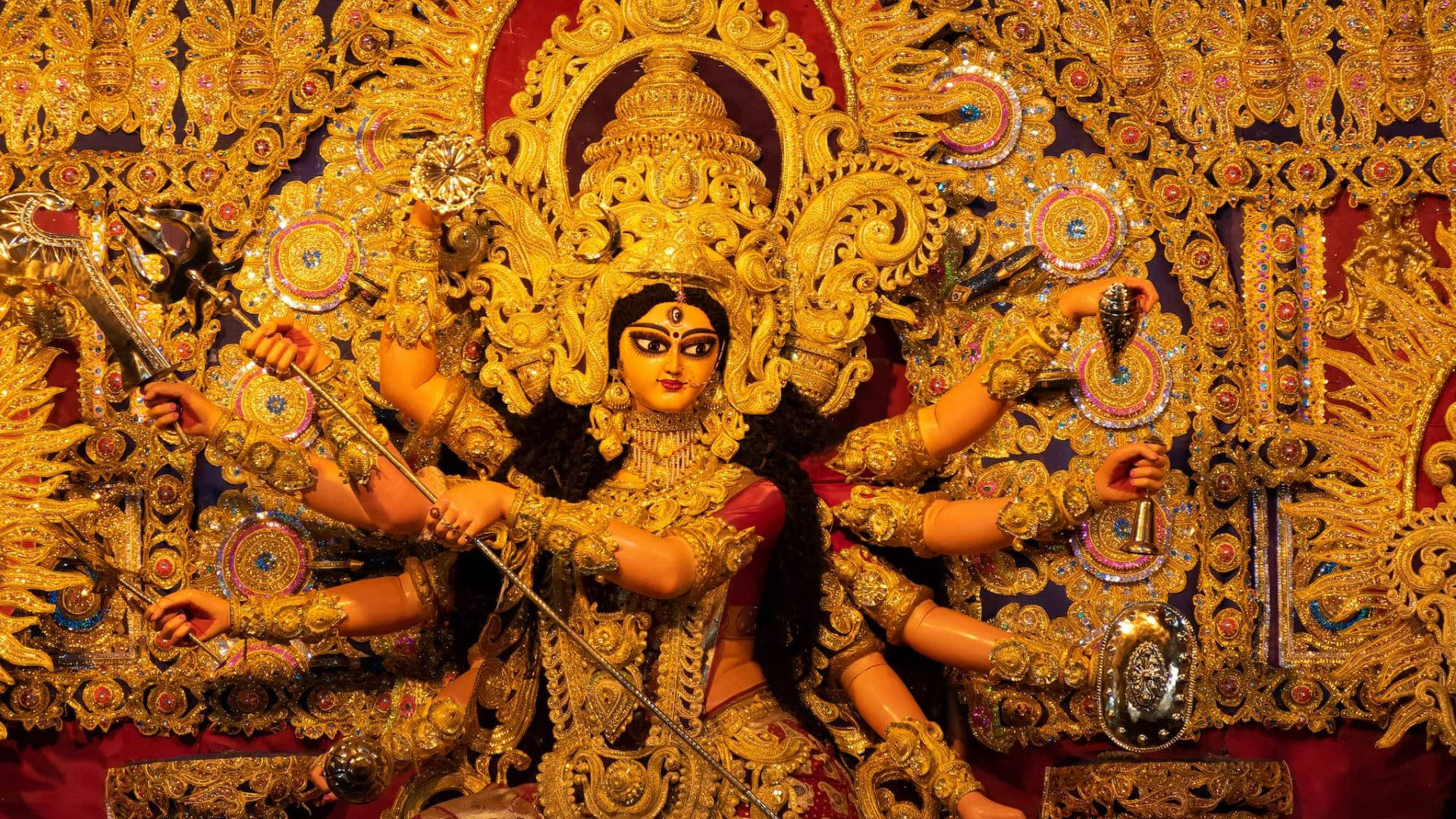 Golden Durga Mata HD, Durga, golden statue, Full HD Desktop Wallpaper
