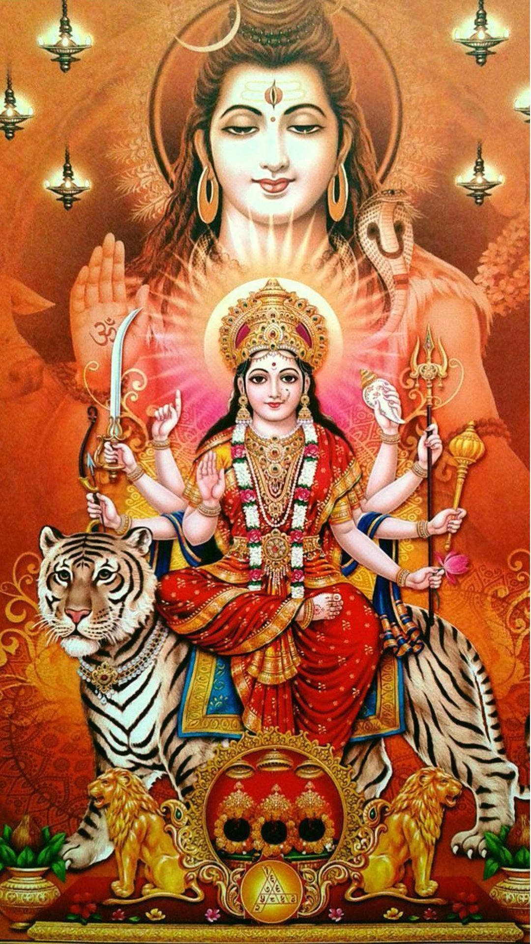 Durga Mata, thron, tiger, Full HD Phone Wallpaper