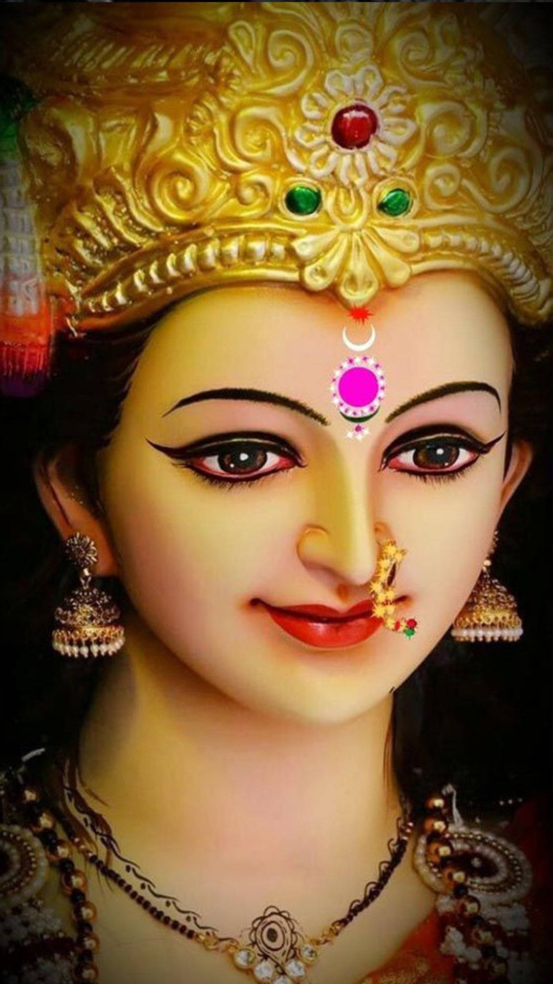 Durga Mata, golden crown jewels, ornate jewelry, Full HD Phone Wallpaper